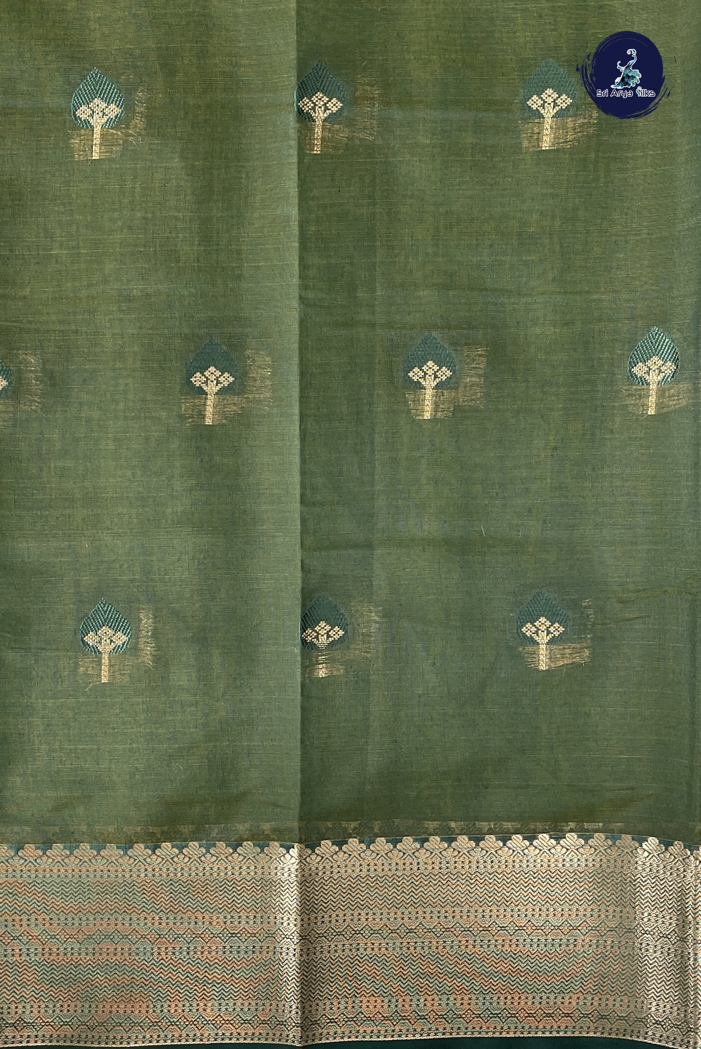 Light Green Mangalgiri Cotton Saree With Zari Buttas Pattern