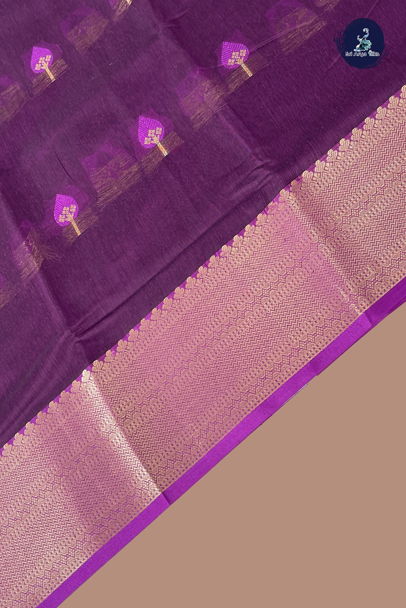 Jamun Mangalgiri Cotton Saree With Zari Buttas Pattern