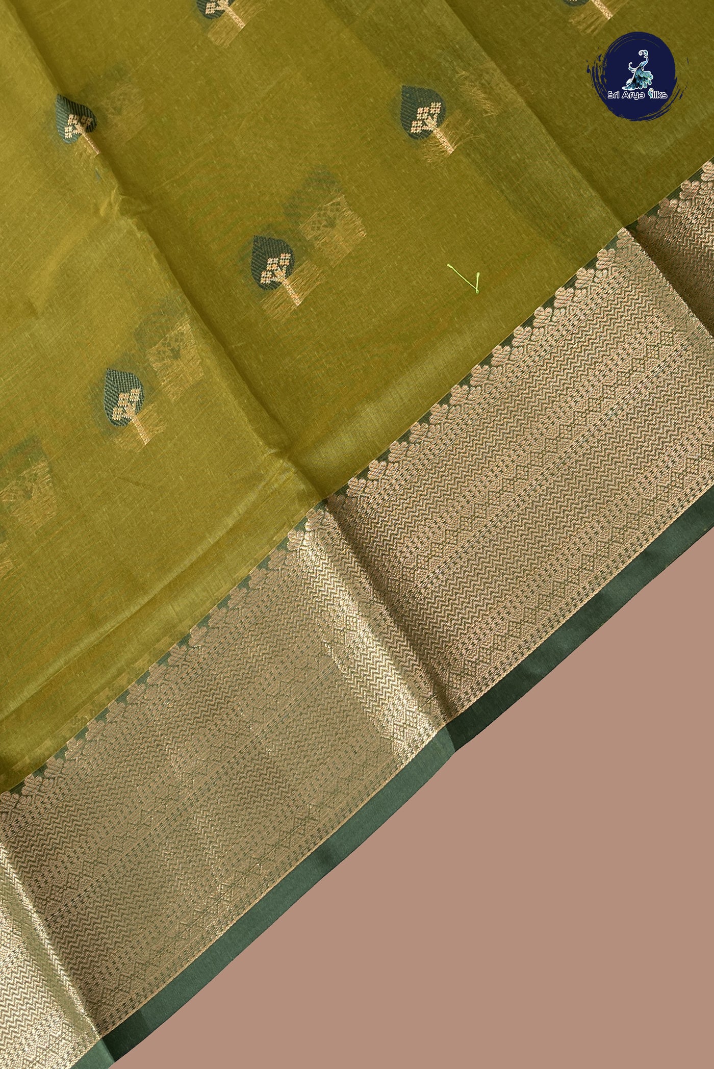 Mehendi Green Mangalgiri Cotton Saree With Zari Buttas Pattern