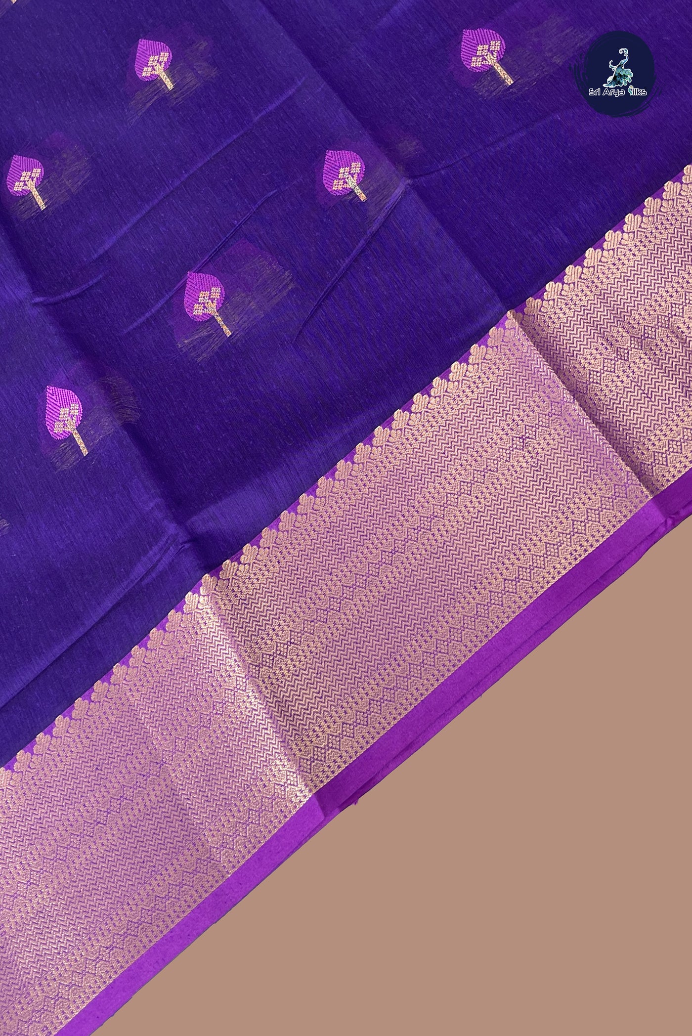 Violet Mangalgiri Cotton Saree With Zari Buttas Pattern