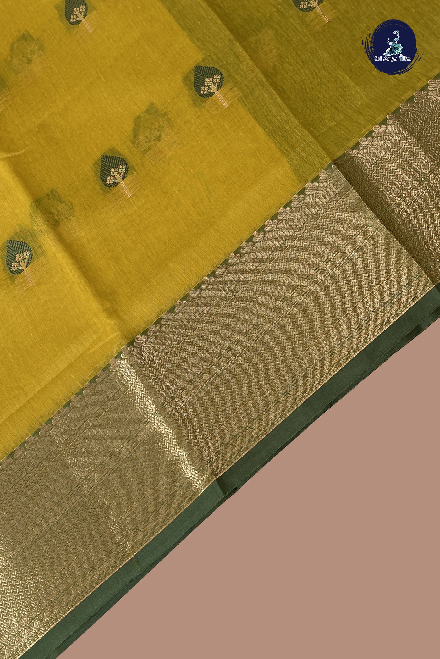 Paasiparupu Green Mangalgiri Cotton Saree With Zari Buttas Pattern