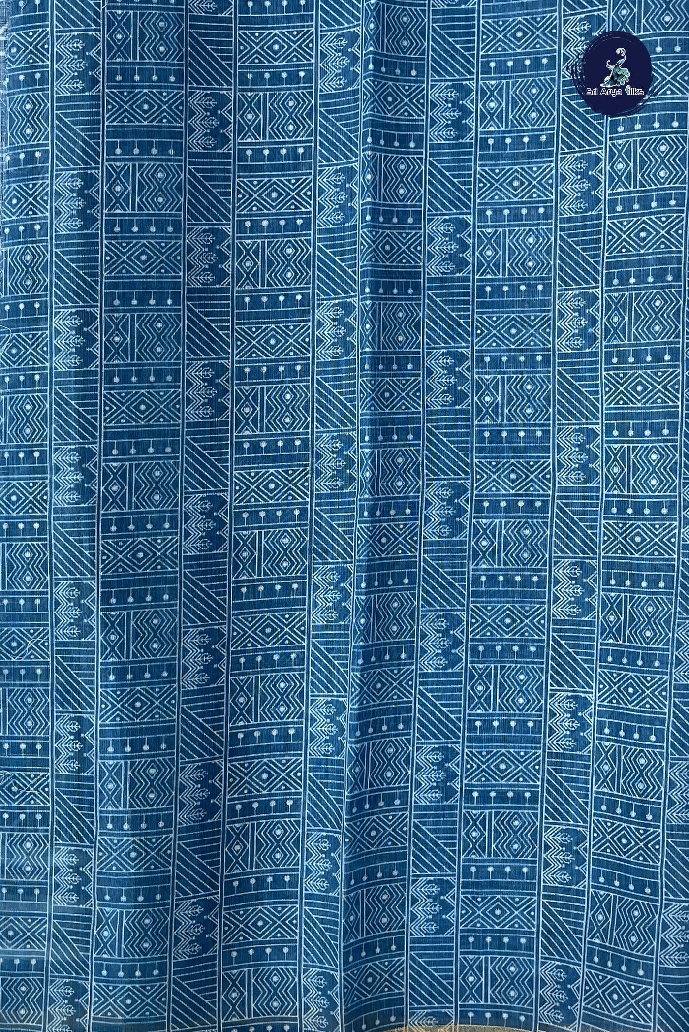 Blue Linen Saree With Printed Pattern