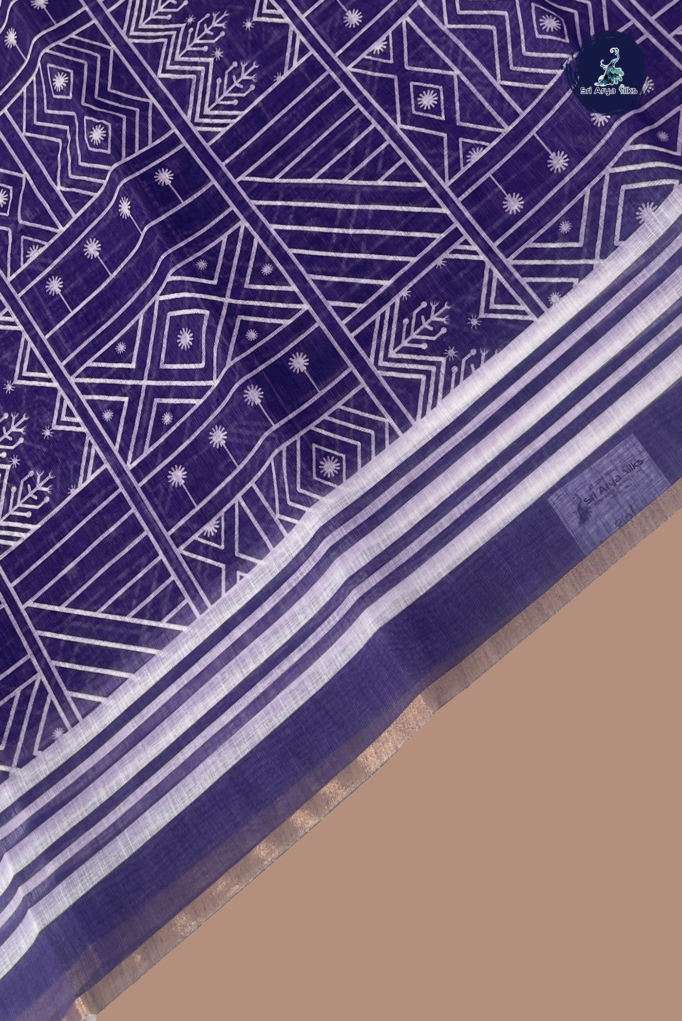 Violet Linen Saree With Printed Pattern