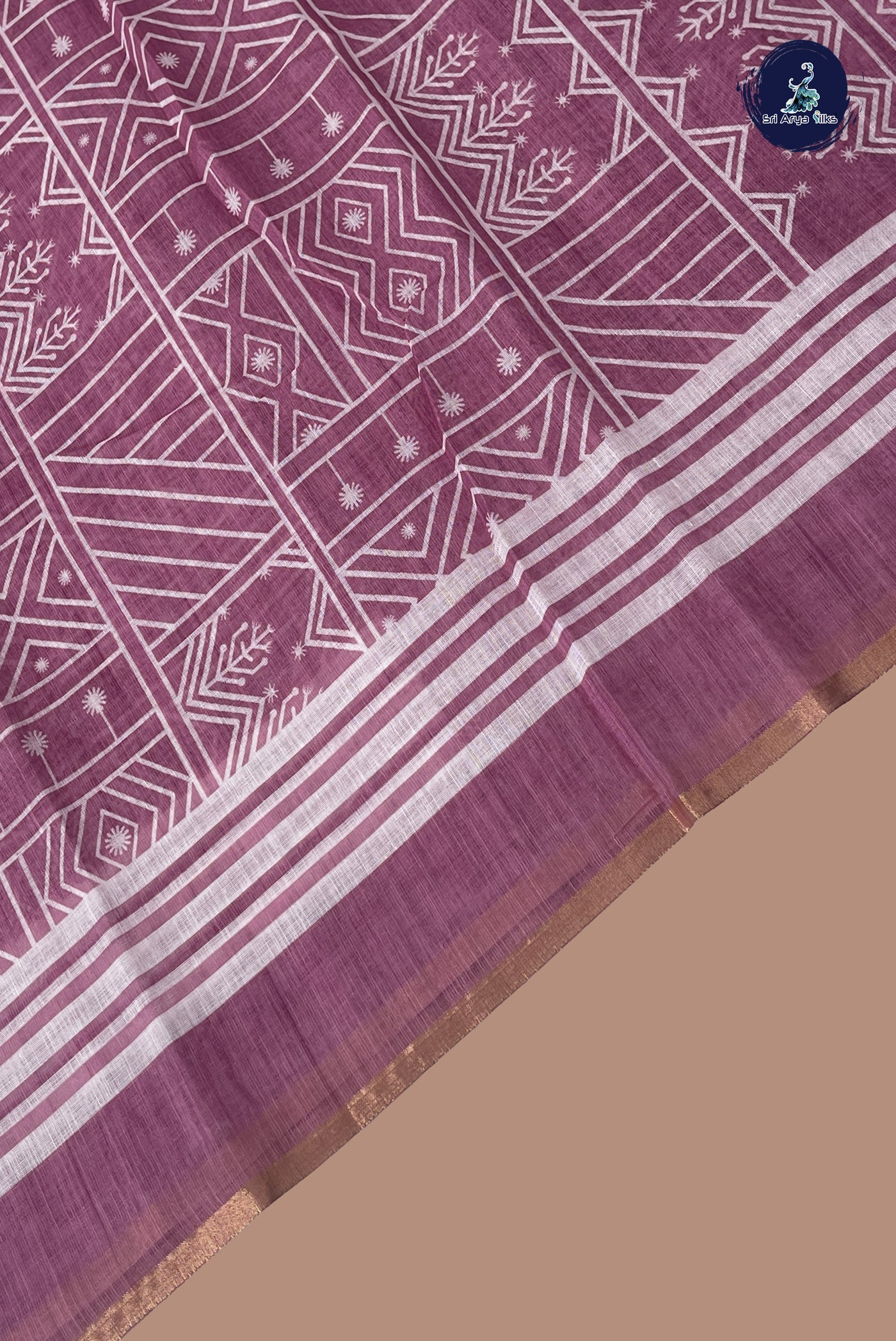 Pink Linen Saree With Printed Pattern