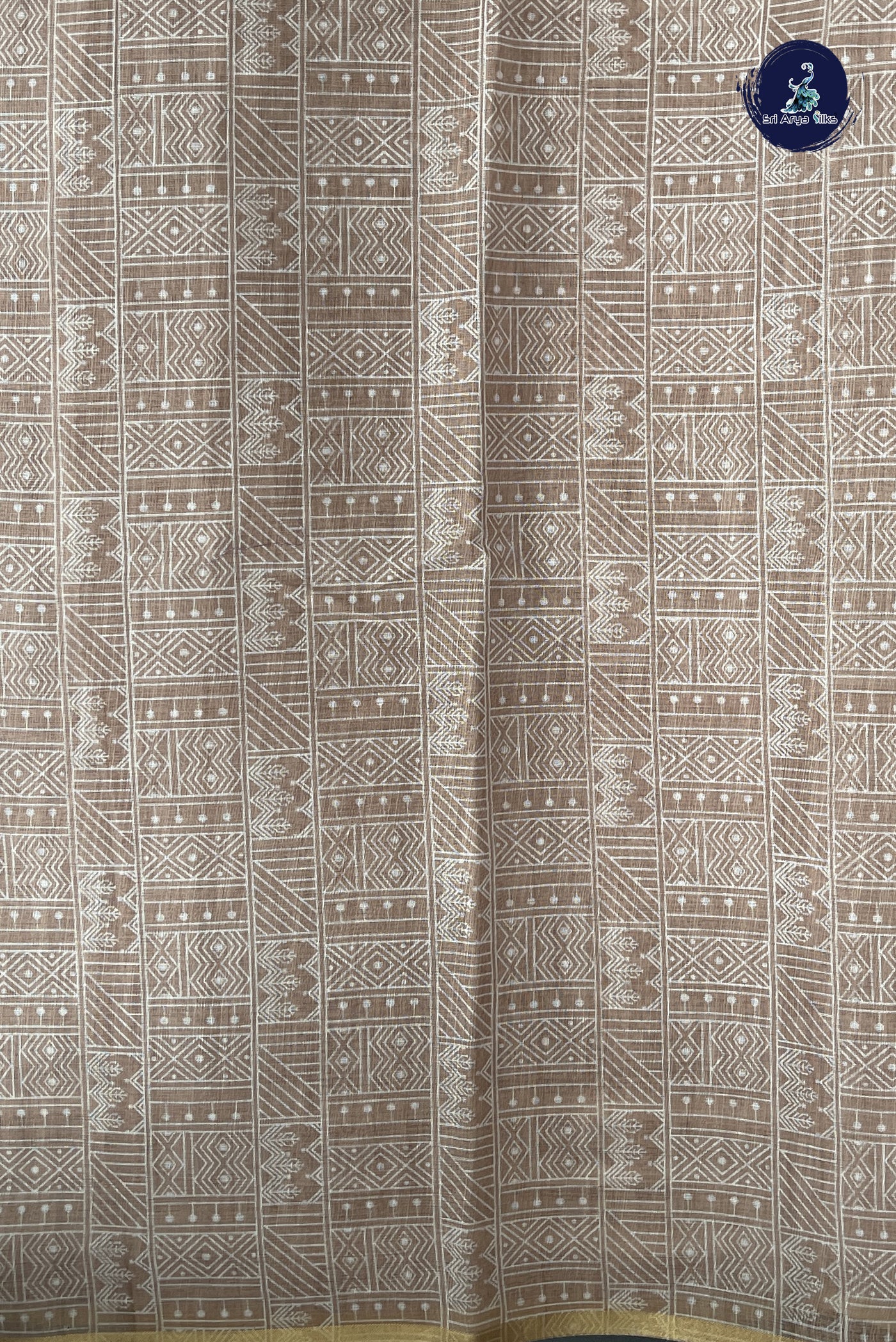 Chikku Shade Linen Saree With Printed Pattern