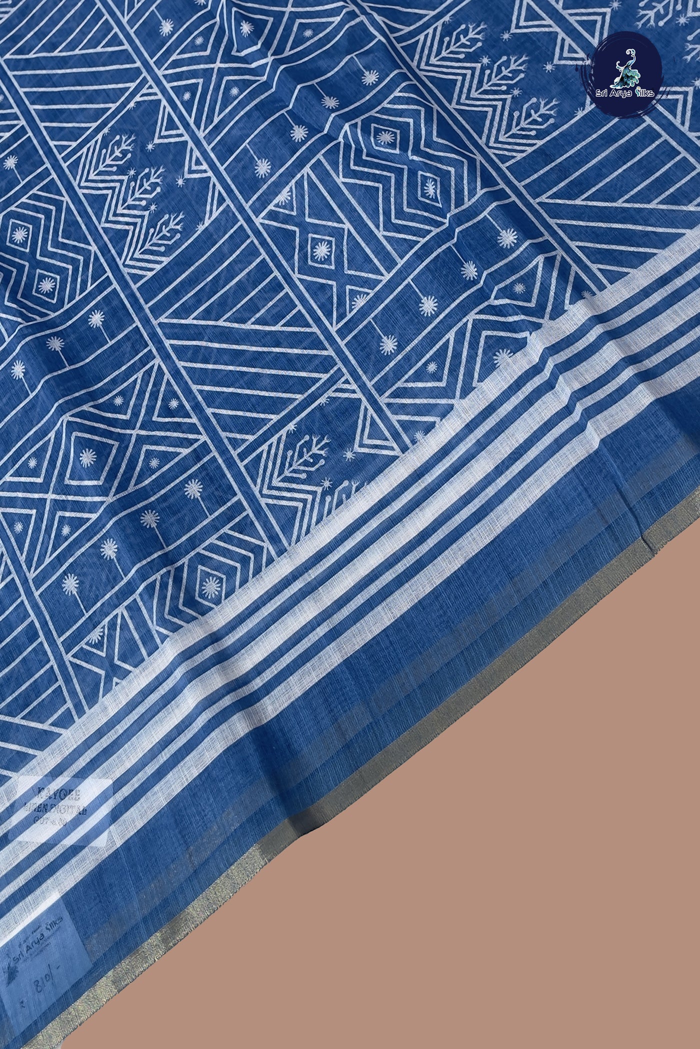 Blue Linen Saree With Printed Pattern