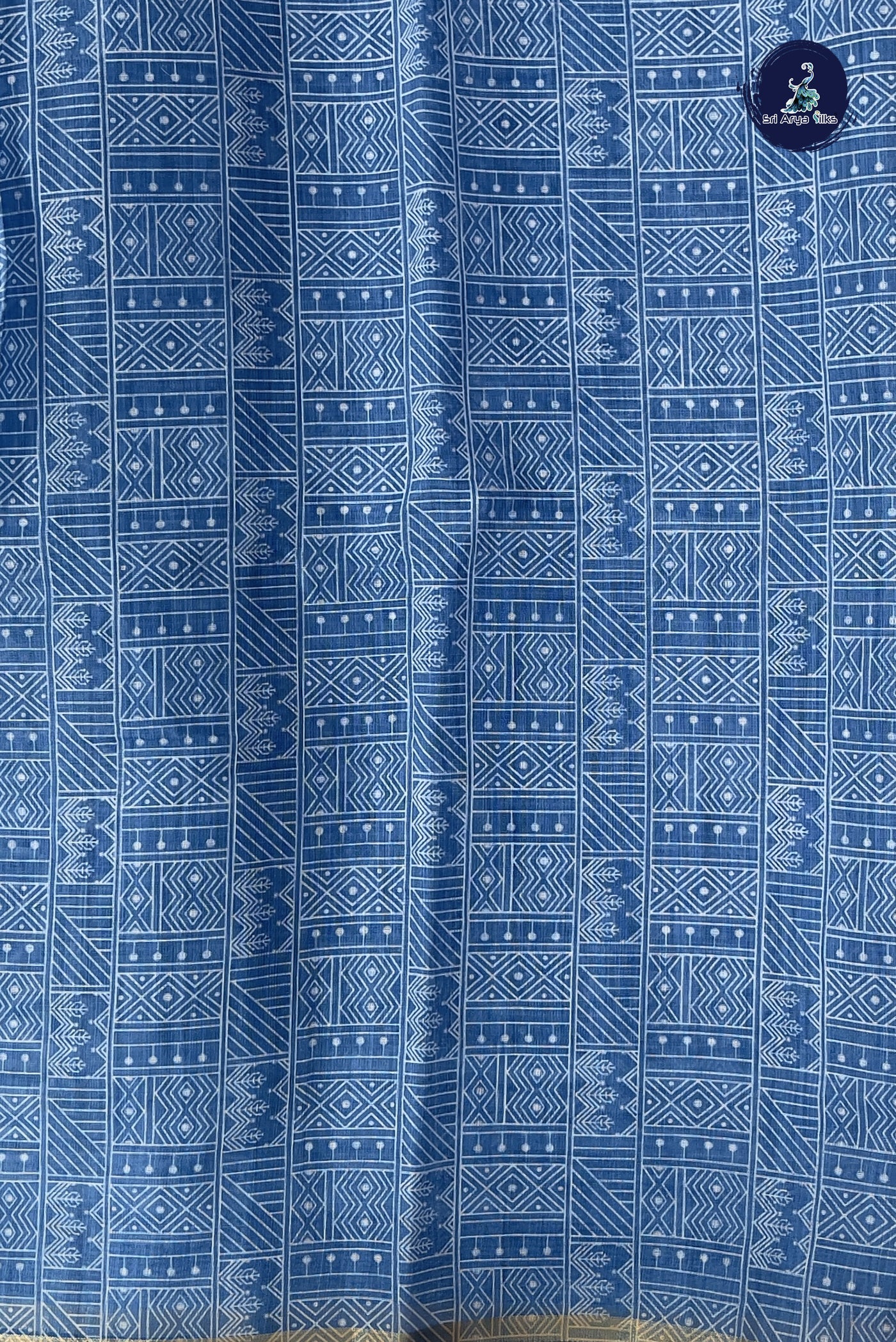 Blue Linen Saree With Printed Pattern