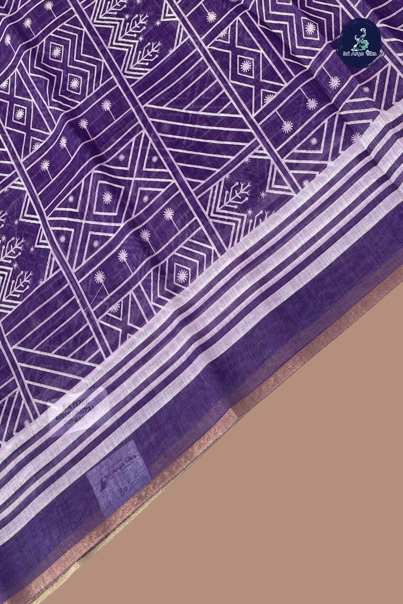 Violet Linen Saree With Printed Pattern