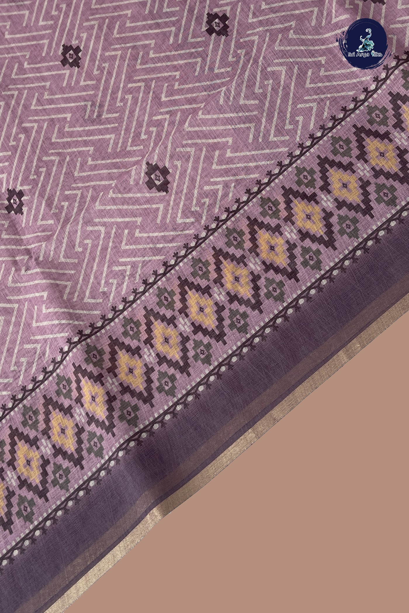 Onion Pink Linen Saree With Printed Pattern