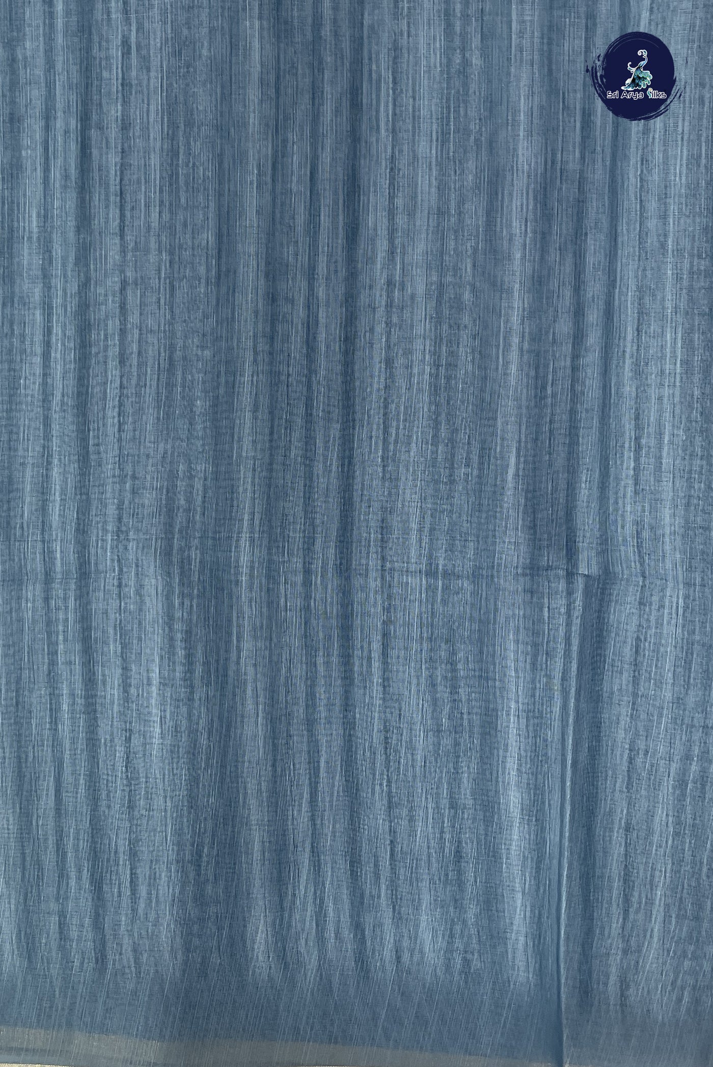 Blue Linen Saree With Printed Pattern