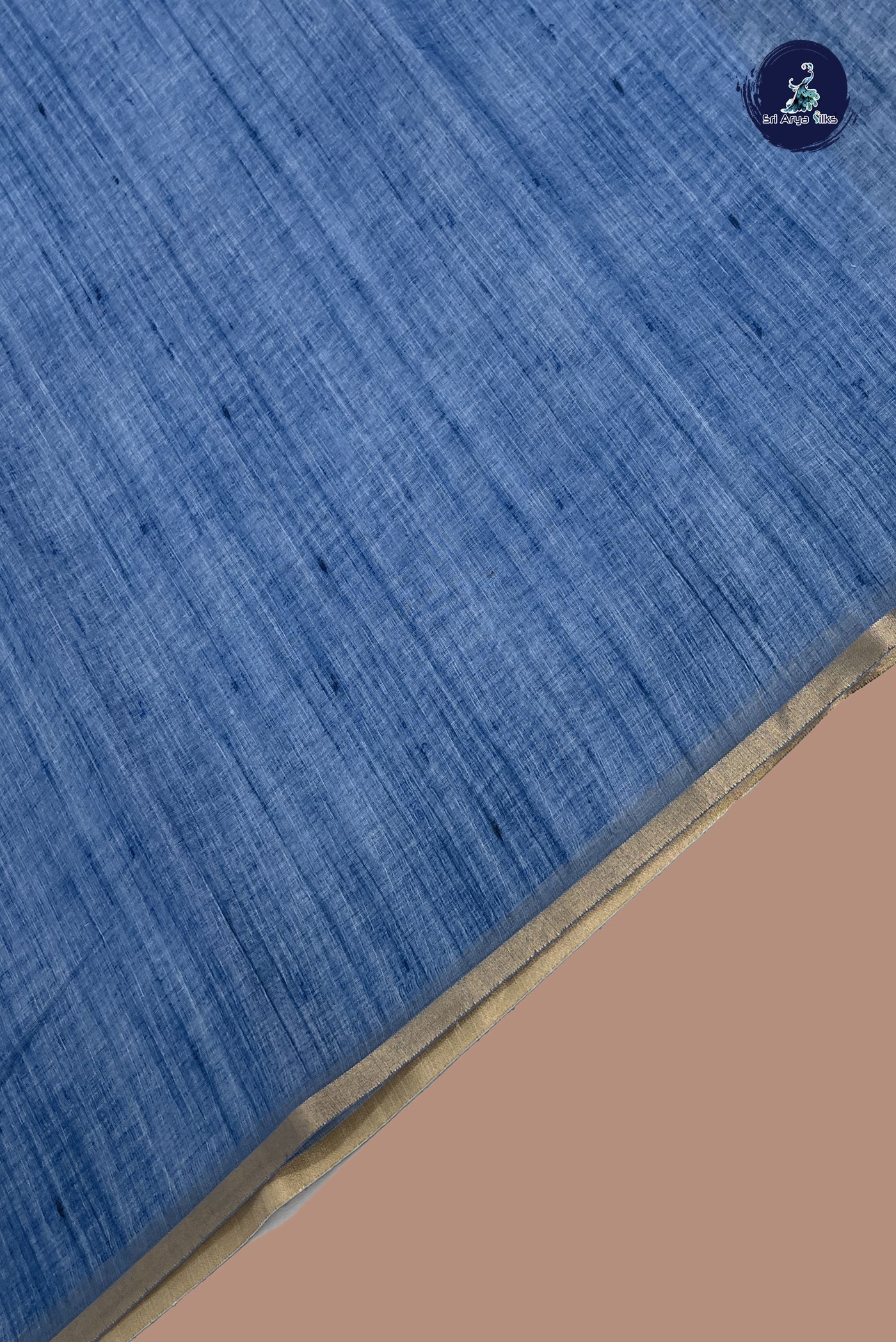 Blue Linen Saree With Plain Pattern