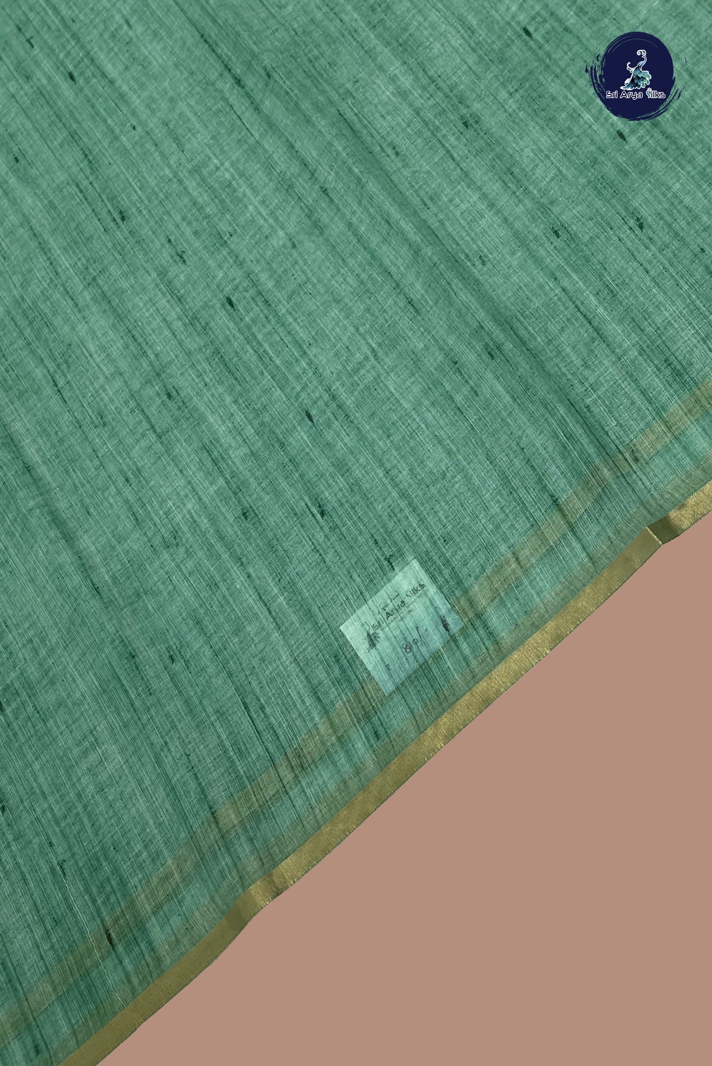Green Linen Saree With Plain Pattern