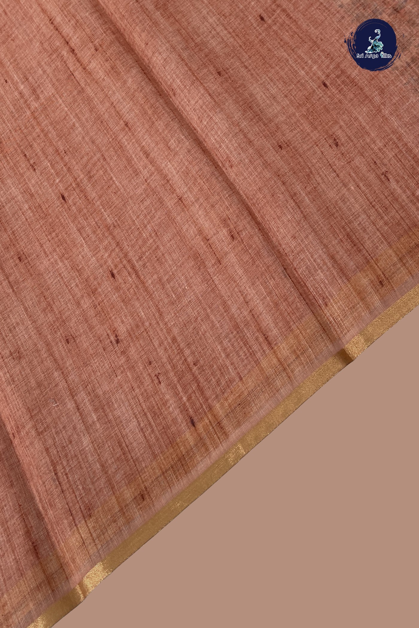 Brown Linen Saree With Plain Pattern