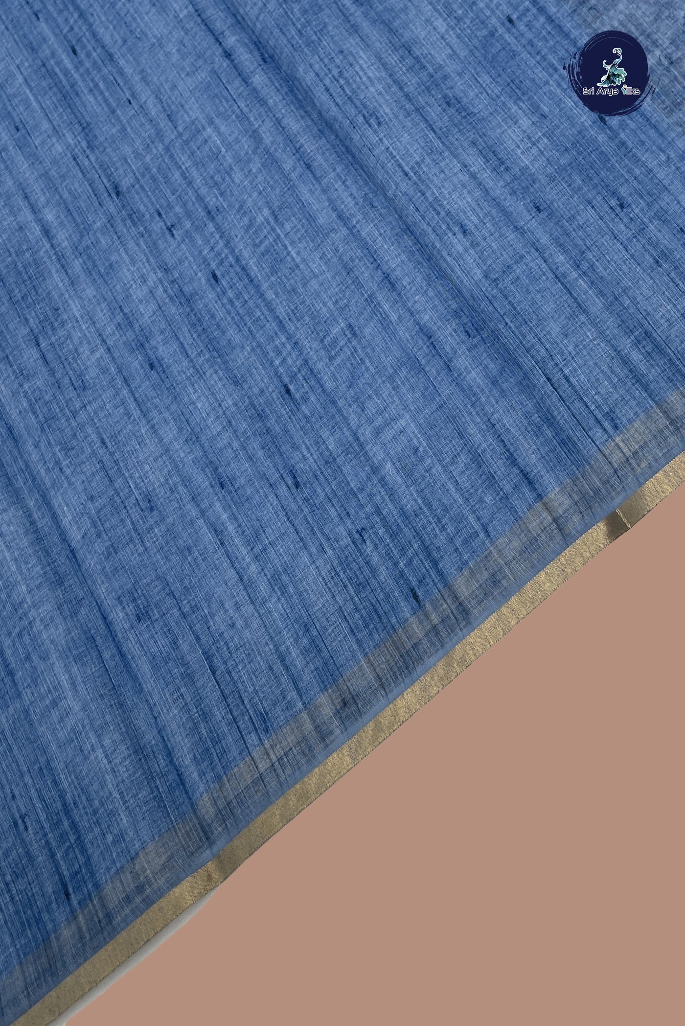 Blue Linen Saree With Plain Pattern