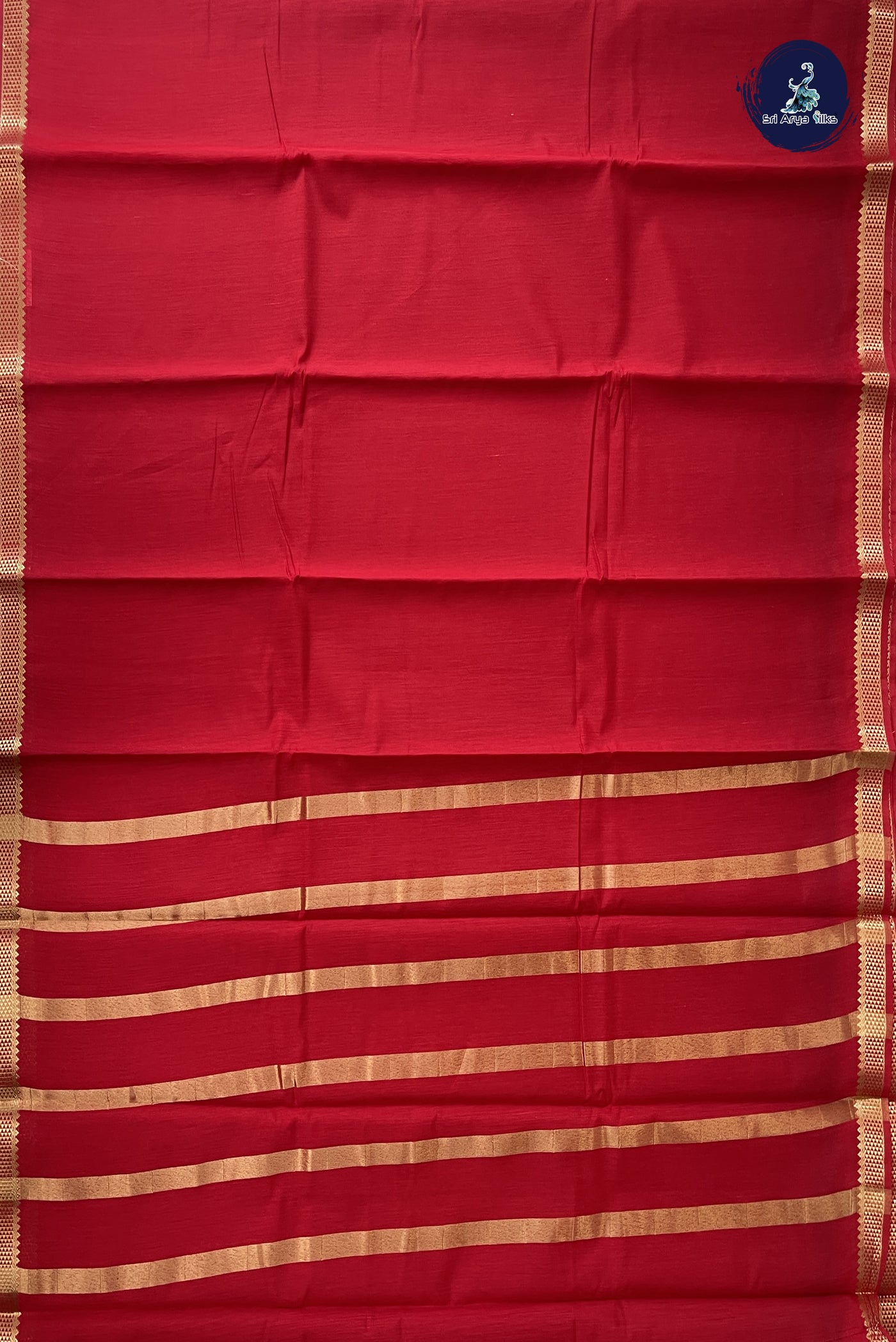 Red Budget Semi Silk Cotton Saree With Plain Pattern