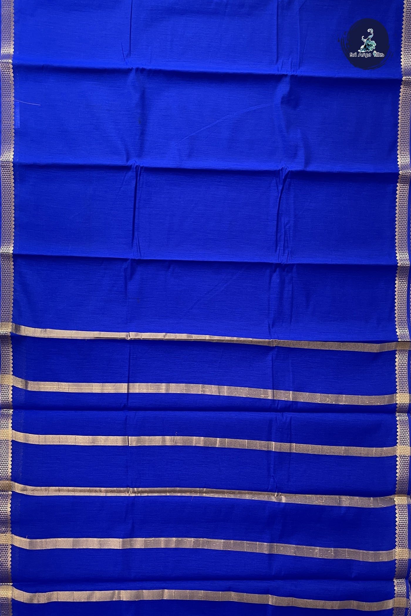 MS Blue Budget Semi Silk Cotton Saree With Plain Pattern