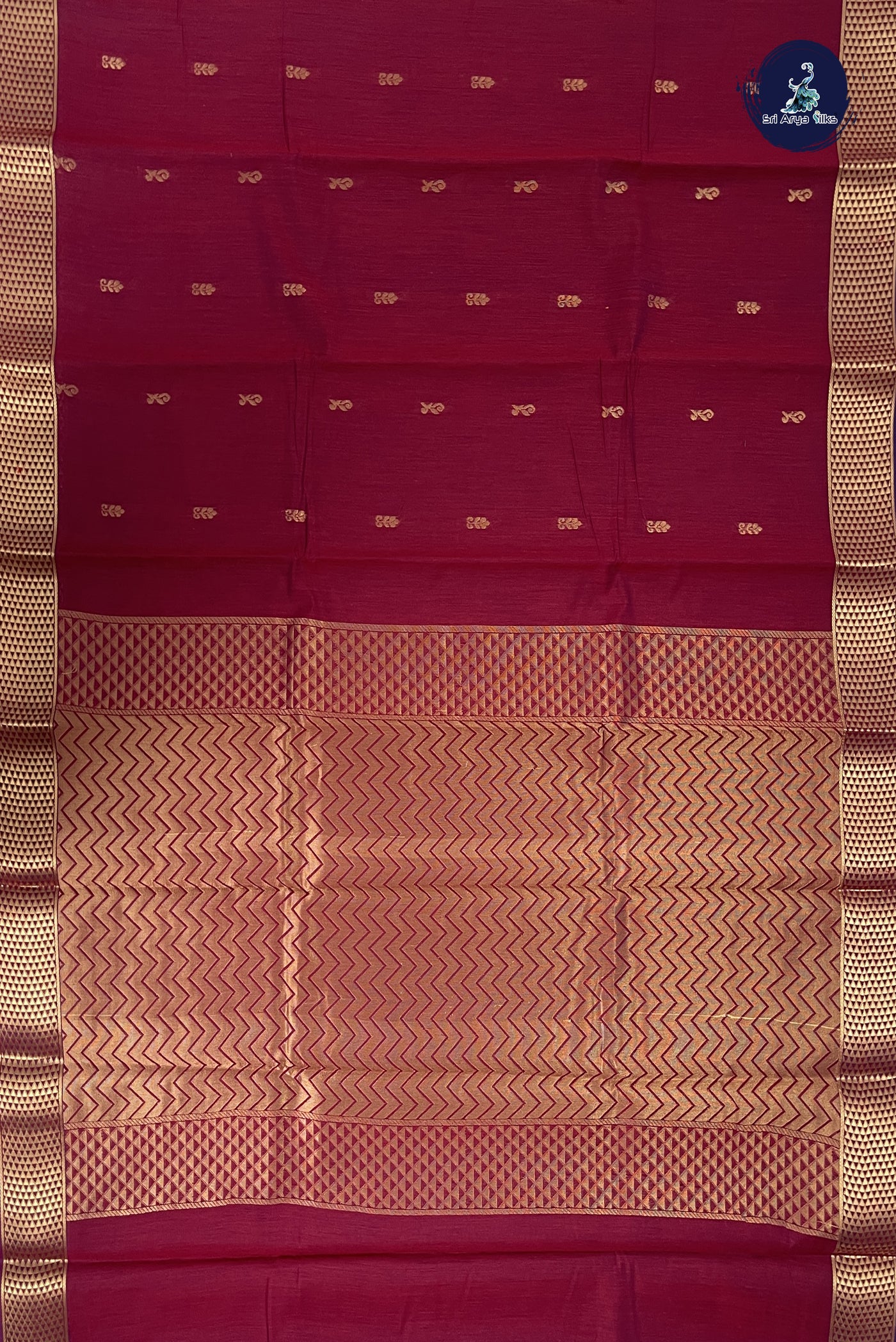 Dual Tone Maroon Budget Semi Silk Cotton Saree With Zari Buttas Pattern