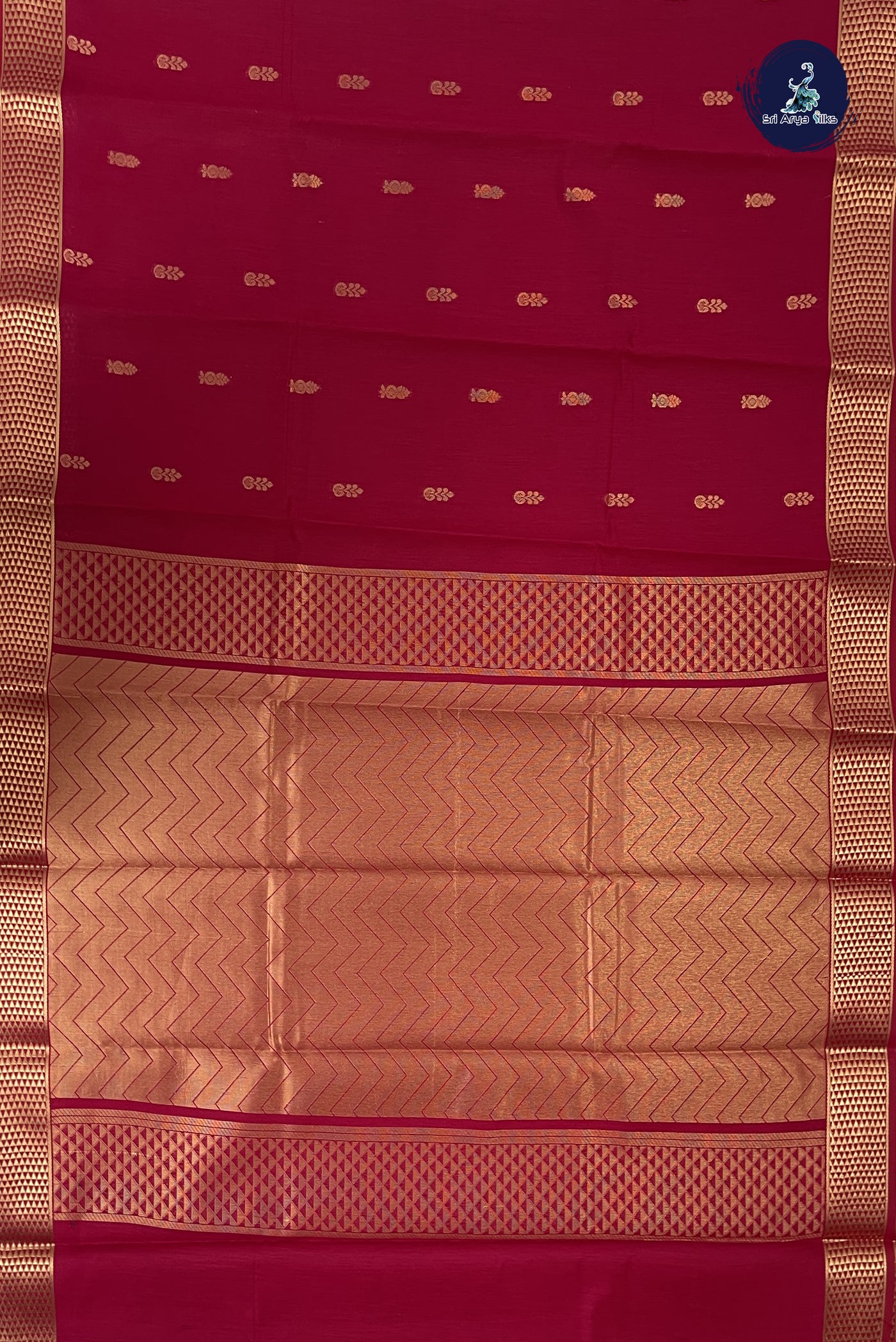 Magenta Budget Semi Silk Cotton Saree With Zari Buttas Pattern