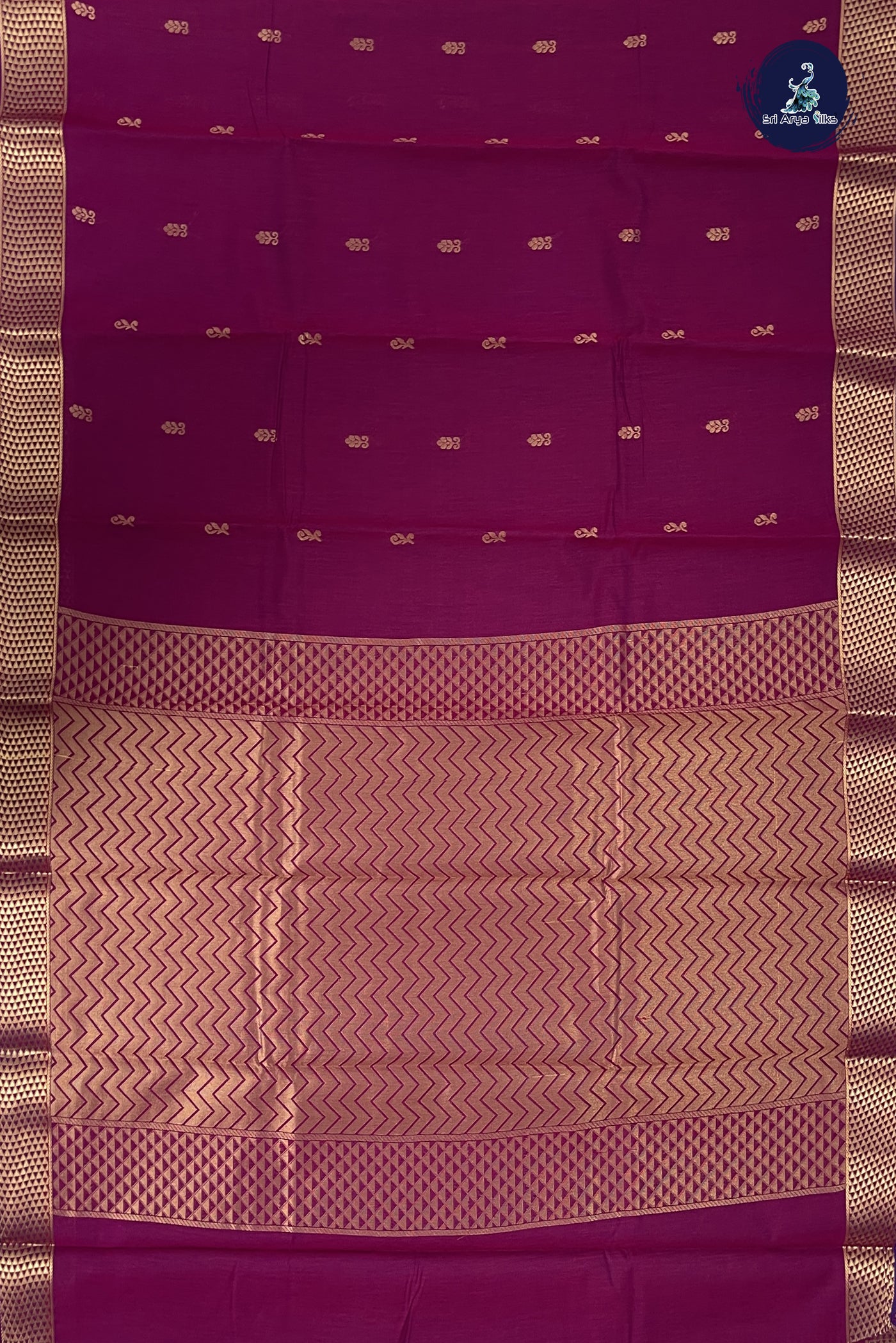 Magenta Purple Budget Semi Silk Cotton Saree With Zari Buttas Pattern