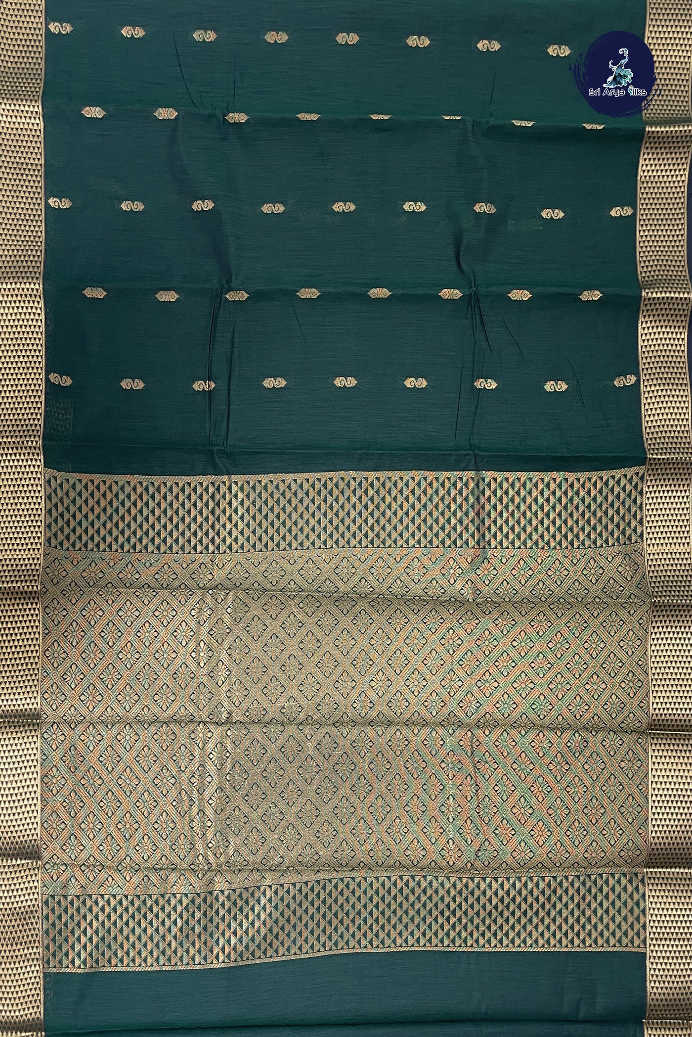 Dark Green Budget Semi Silk Cotton Saree With Zari Buttas Pattern