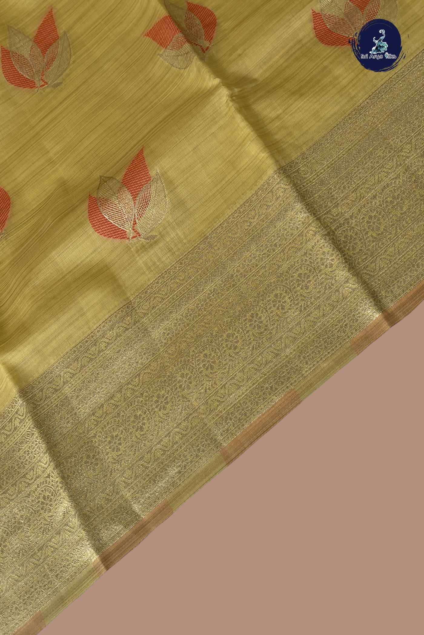 Creamish Yellow Semi Tussar Saree With Buttas Pattern