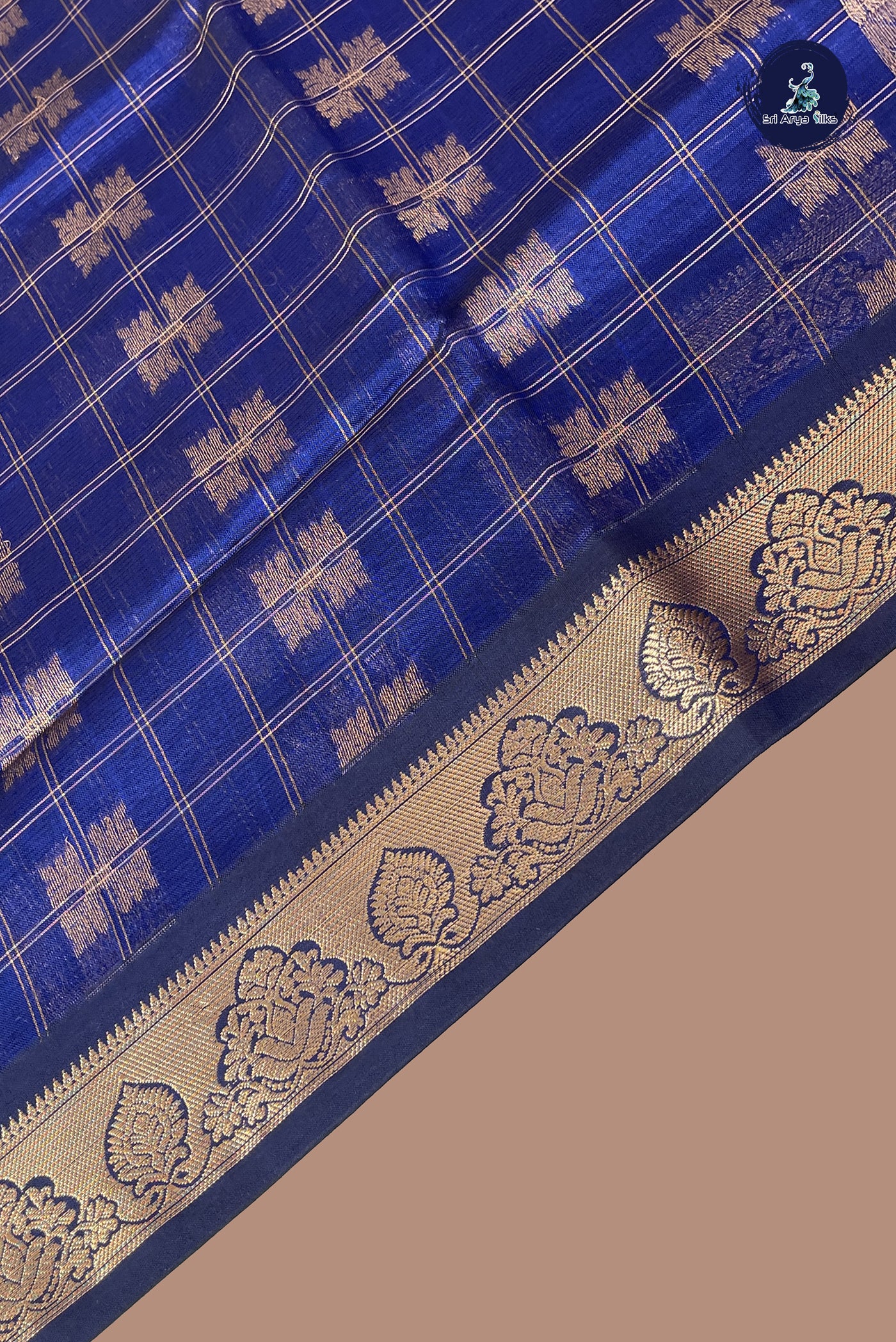 Blue Budget Semi Silk Cotton Saree With Zari Checked Pattern