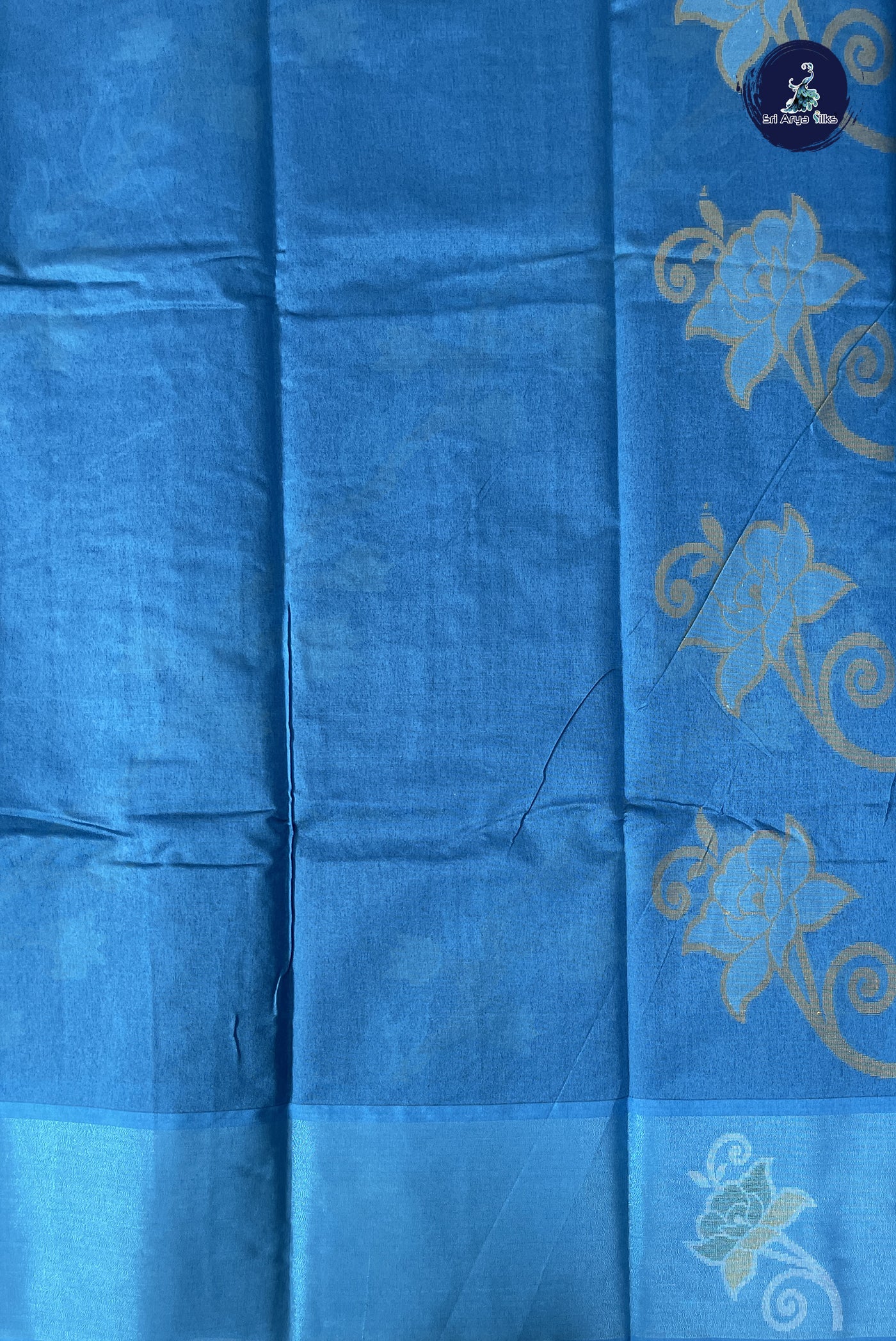 Dark Blue Cotton Saree With Ikat Pattern