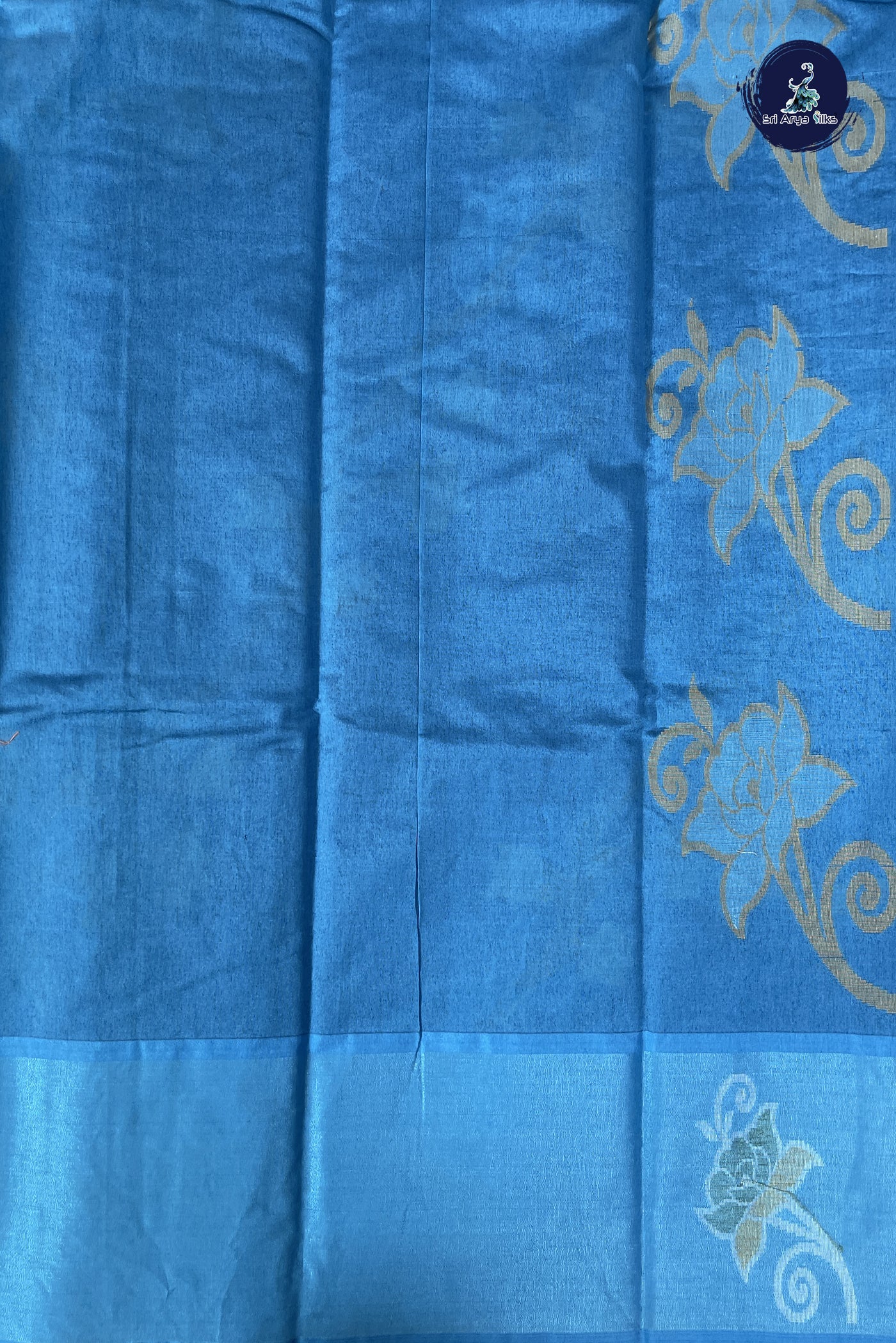 Dark Blue Cotton Saree With Ikat Pattern
