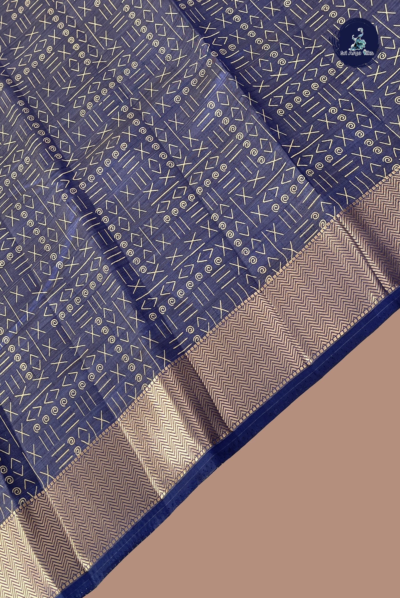 Greyish Blue Semi Tussar Saree With Printed Pattern
