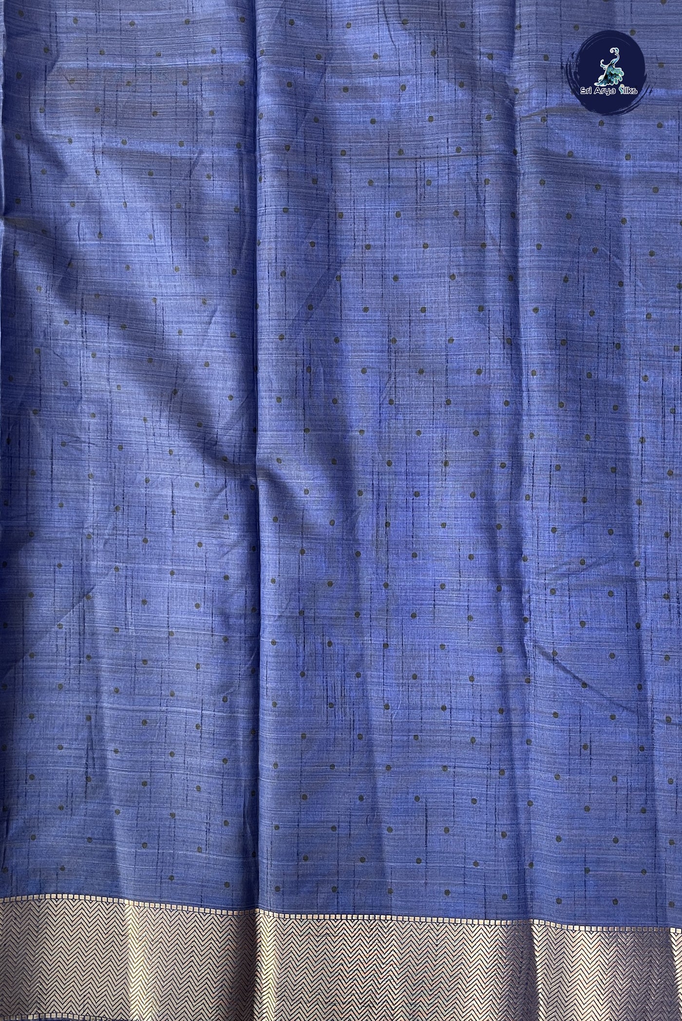 Greyish Blue Semi Tussar Saree With Printed Pattern