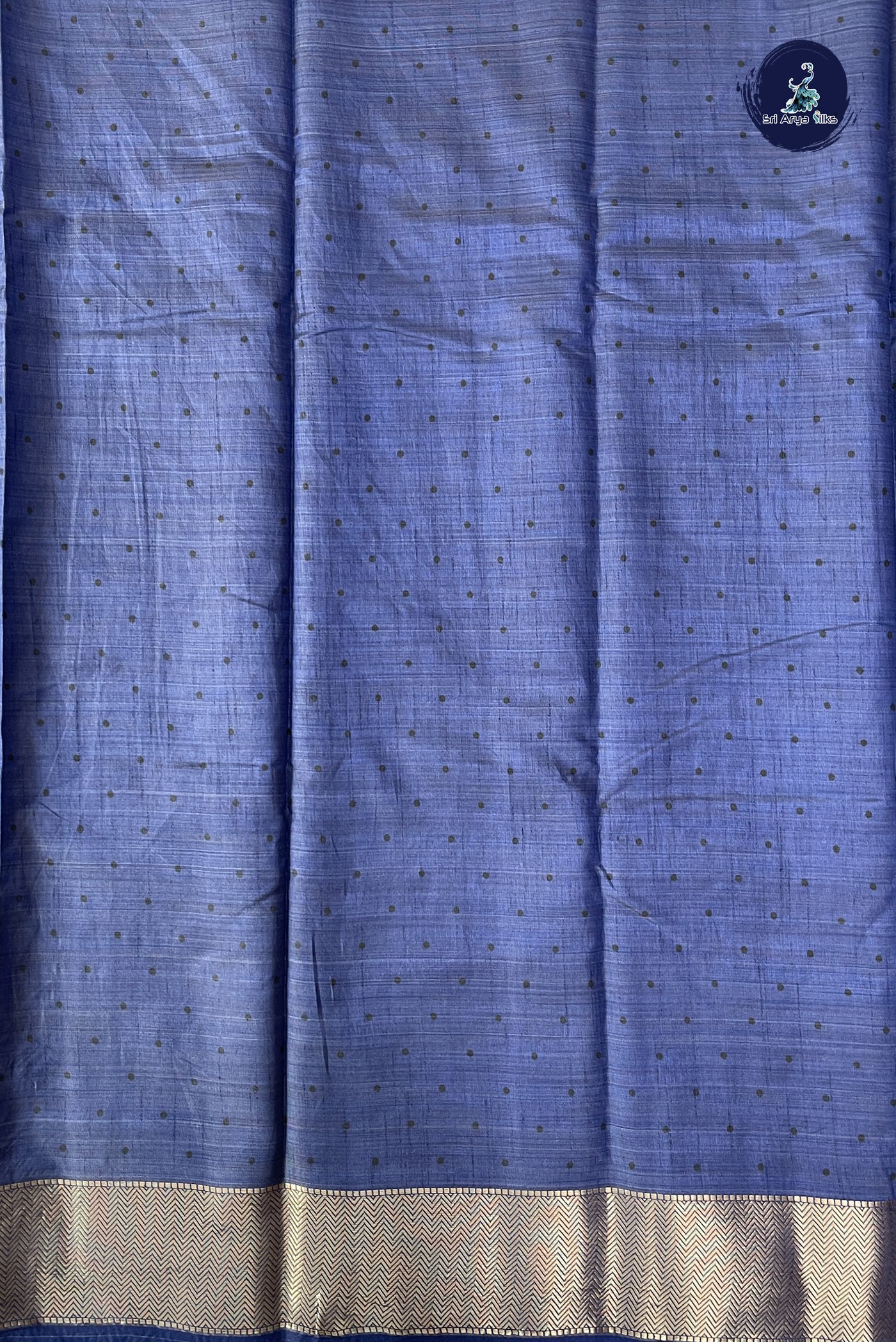Greyish Blue Semi Tussar Saree With Printed Pattern