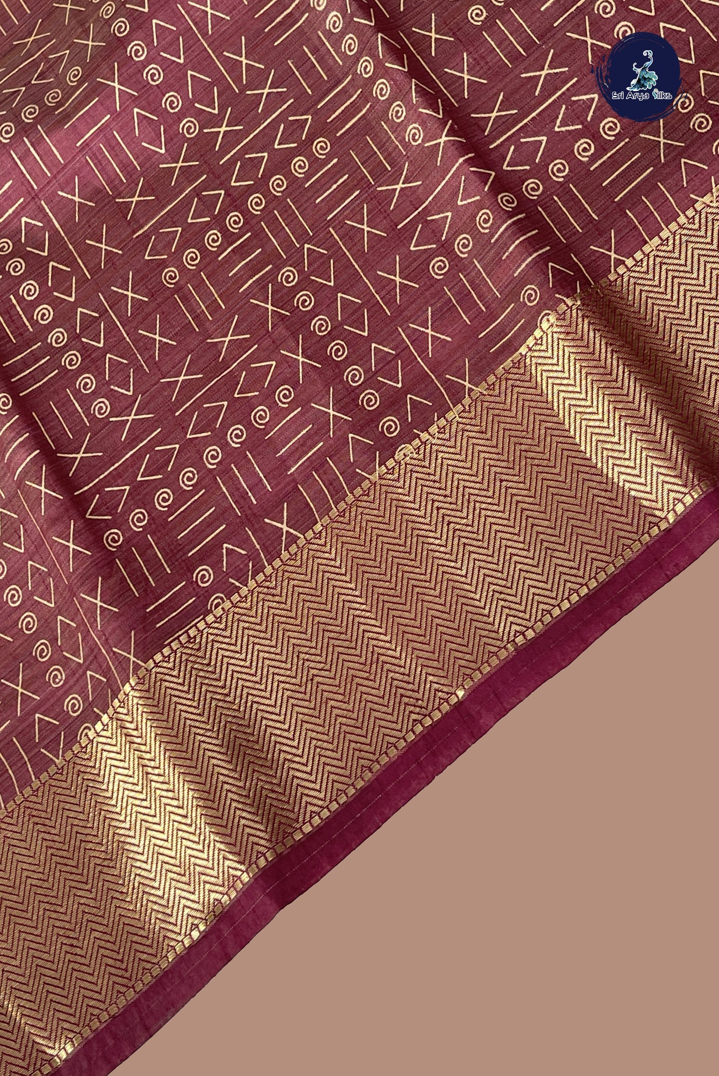 Burgundy Semi Tussar Saree With Printed Pattern
