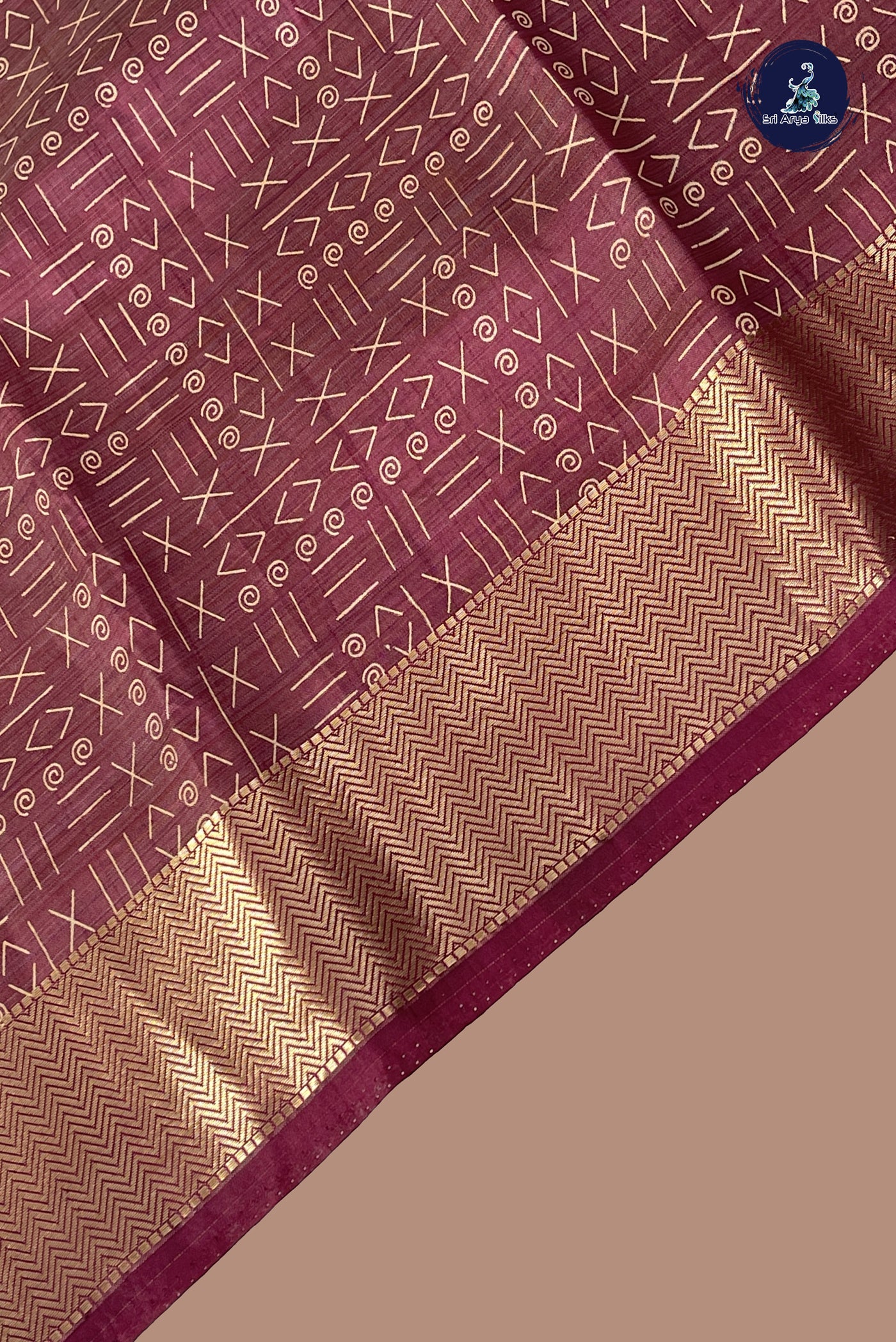 Burgundy Semi Tussar Saree With Printed Pattern