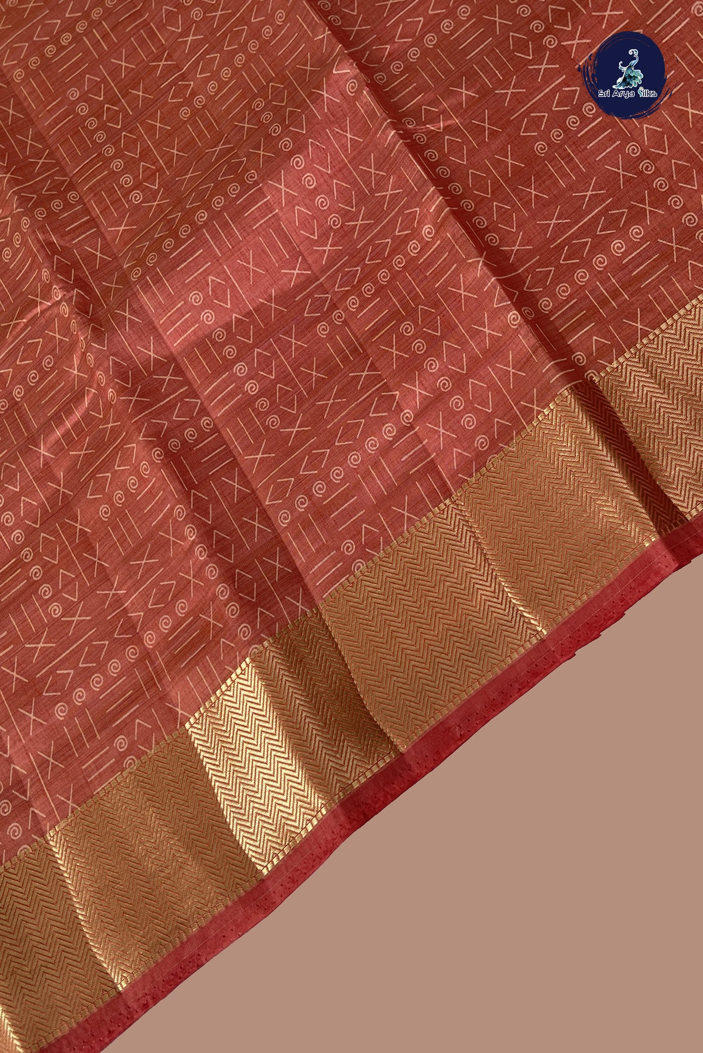 Peach Semi Tussar Saree With Printed Pattern