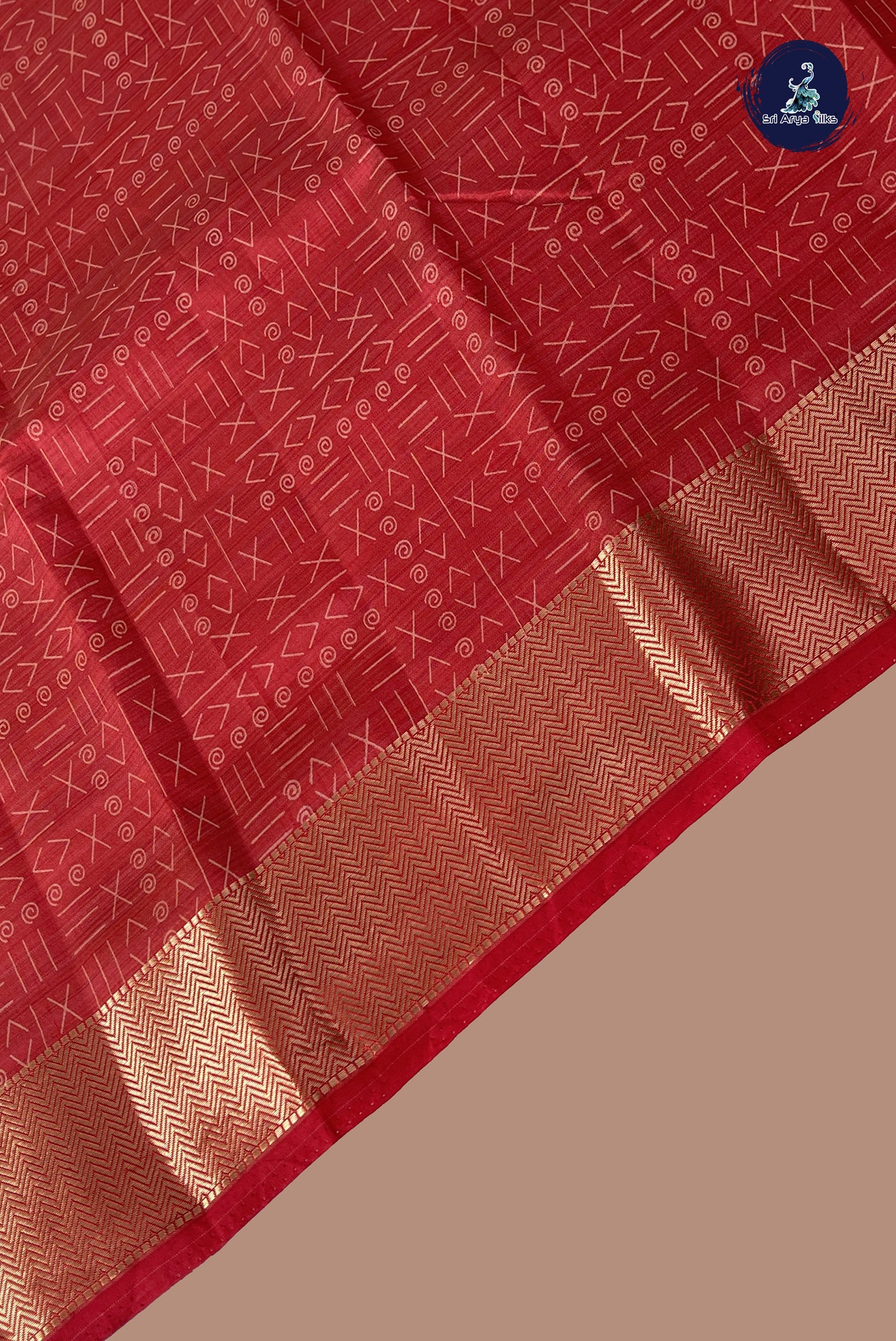 Red Semi Tussar Saree With Printed Pattern
