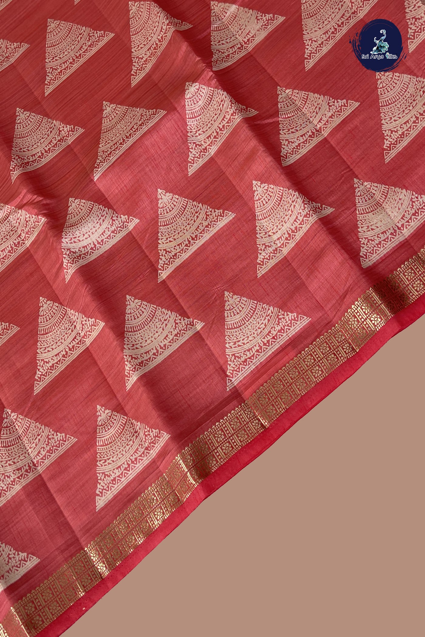 Peach Pink Semi Tussar Saree With Printed Pattern