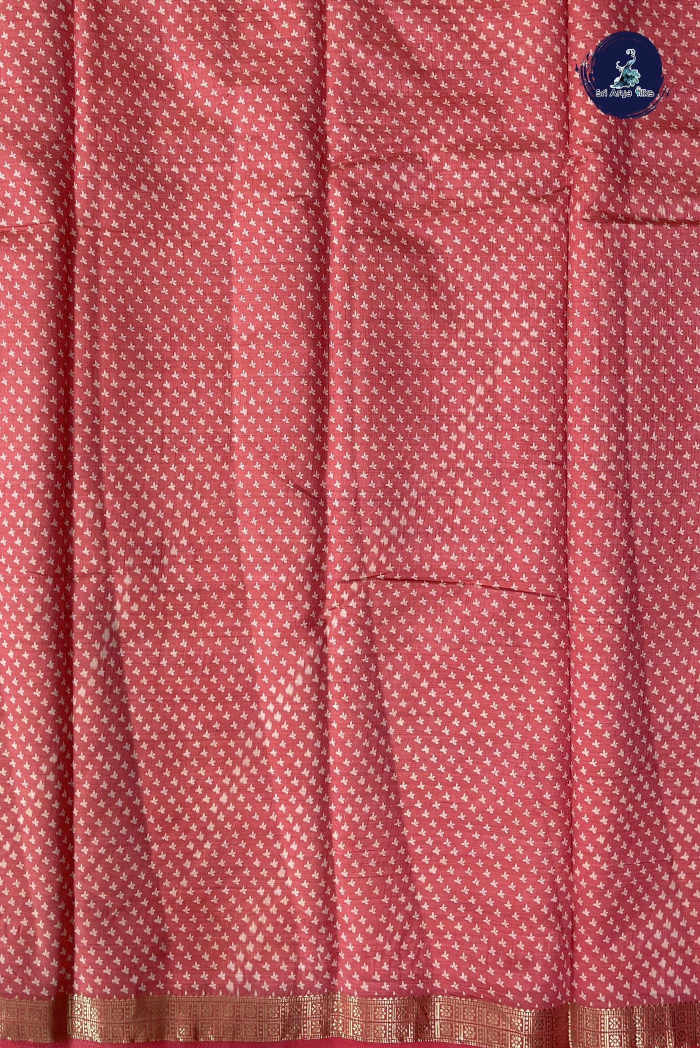 Peach Pink Semi Tussar Saree With Printed Pattern