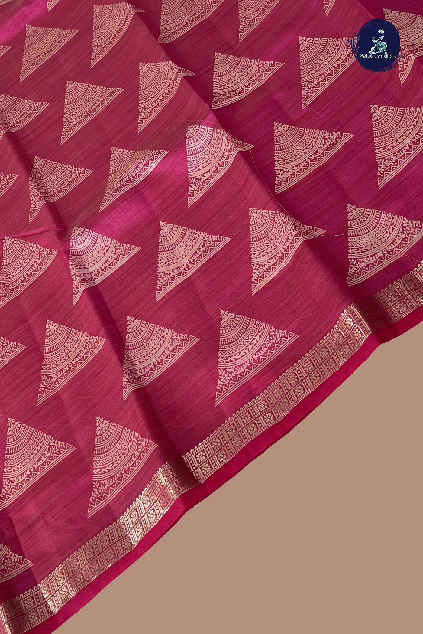 Dark Pink Semi Tussar Saree With Printed Pattern
