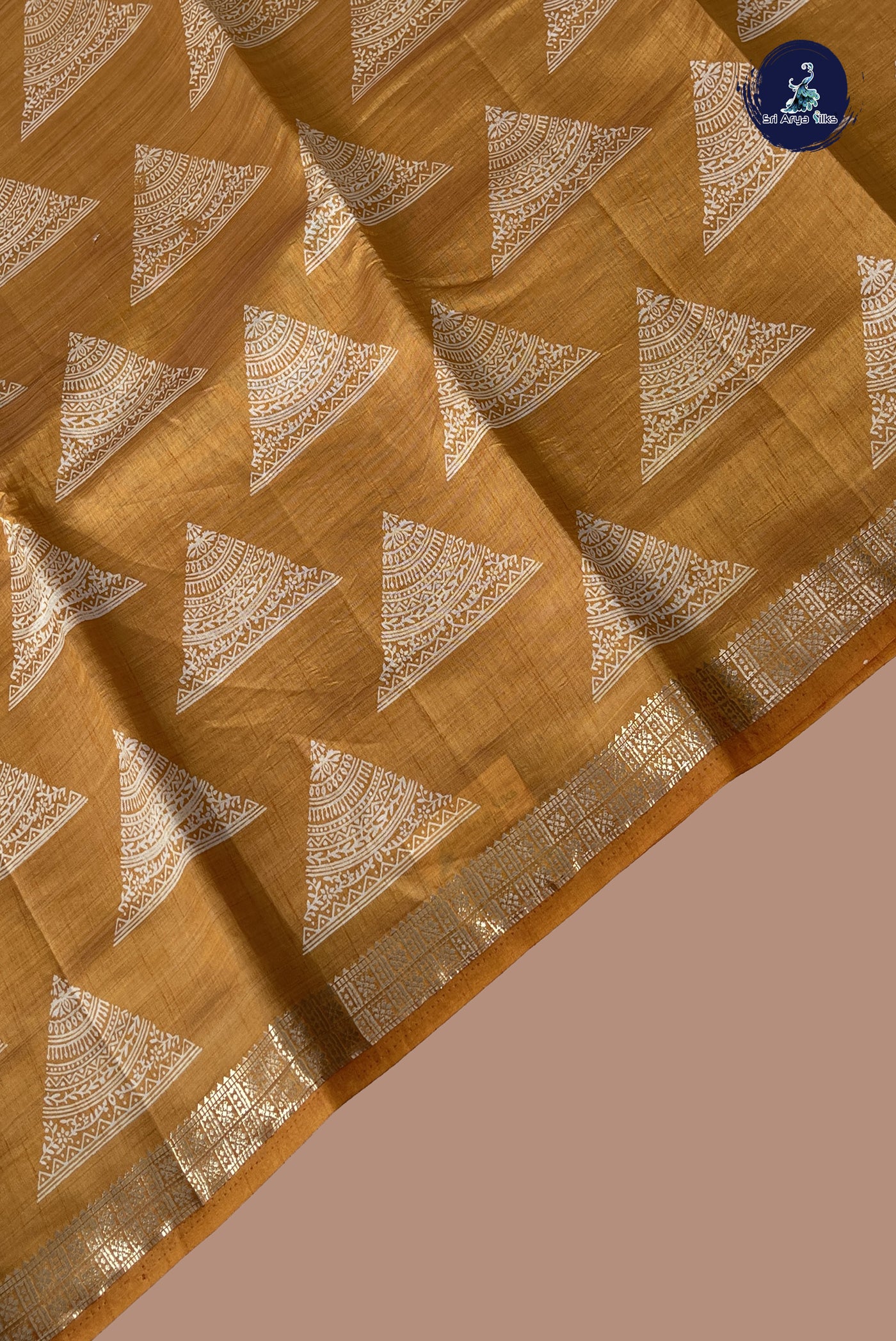 Mustard Yellow Semi Tussar Saree With Printed Pattern