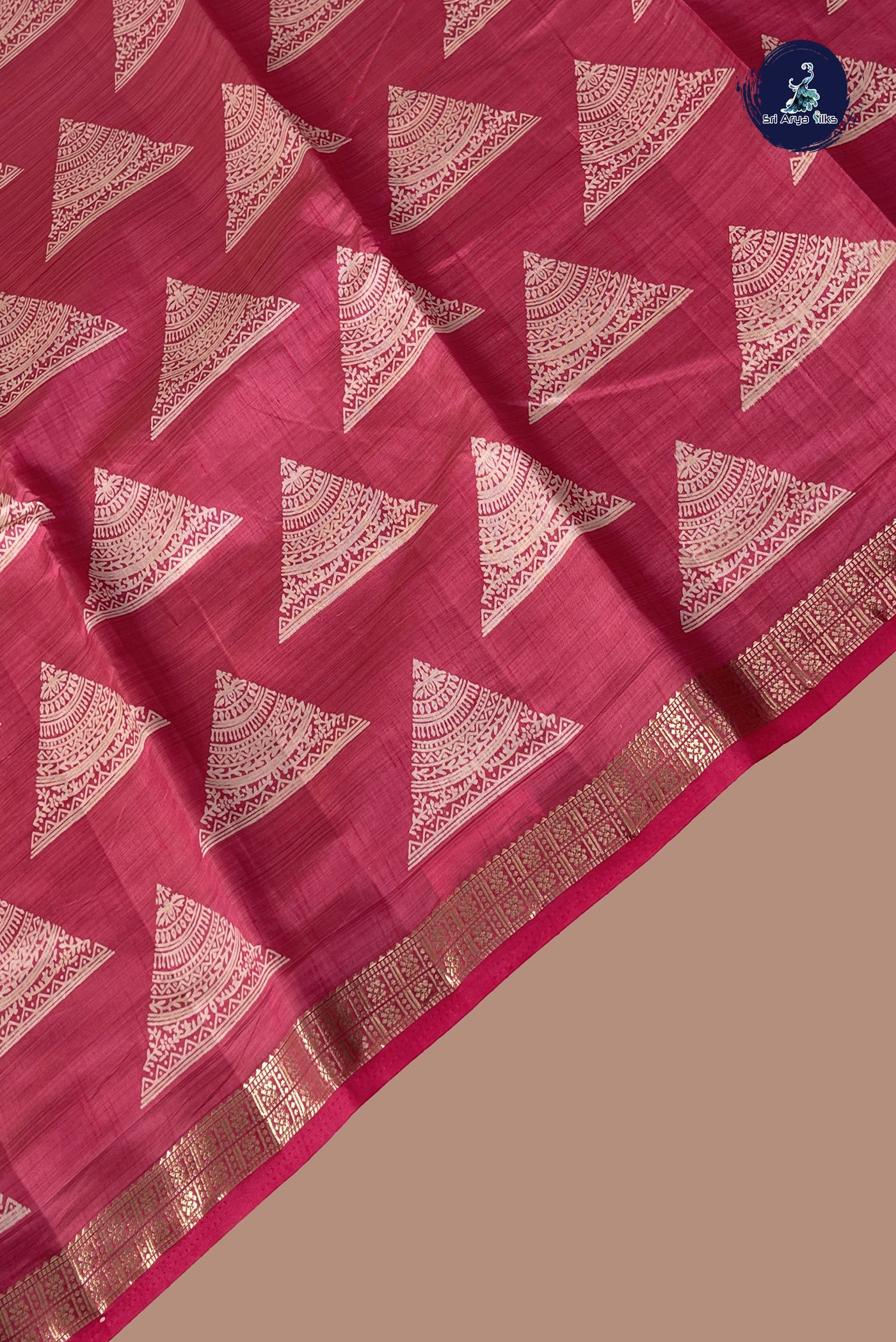 Pink Semi Tussar Saree With Printed Pattern