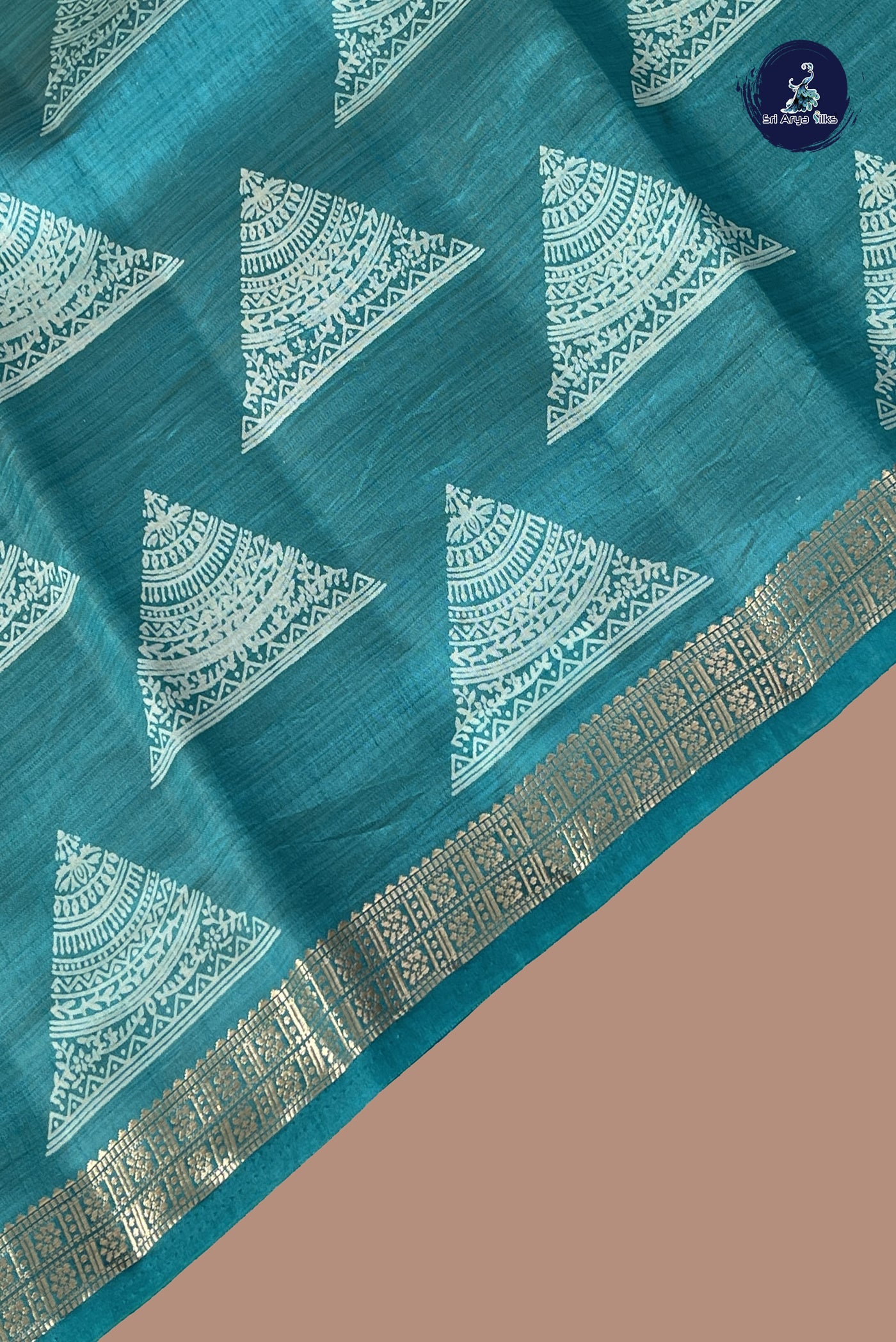 Turquoise Semi Tussar Saree With Printed Pattern