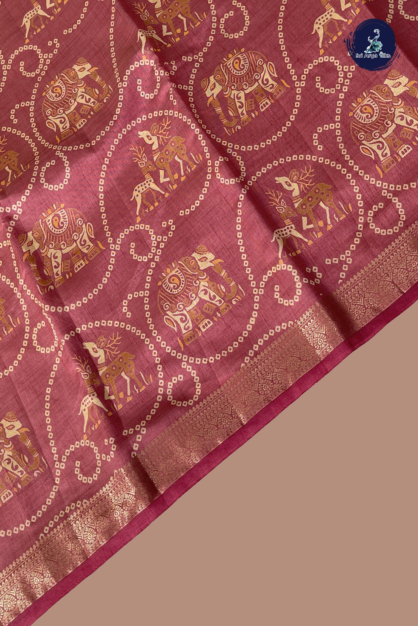 Caramel Pink Semi Tussar Saree With Printed Pattern