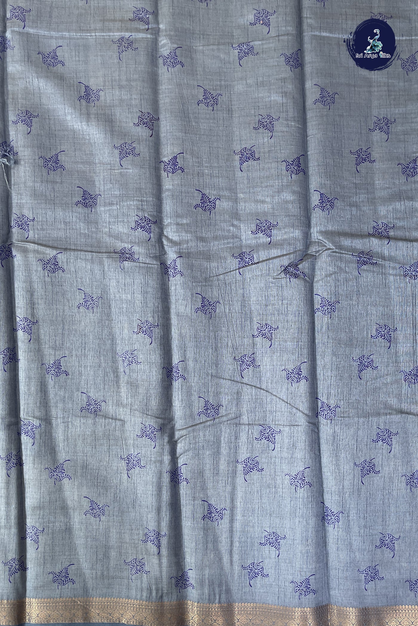 Grey Semi Tussar Saree With Printed Pattern