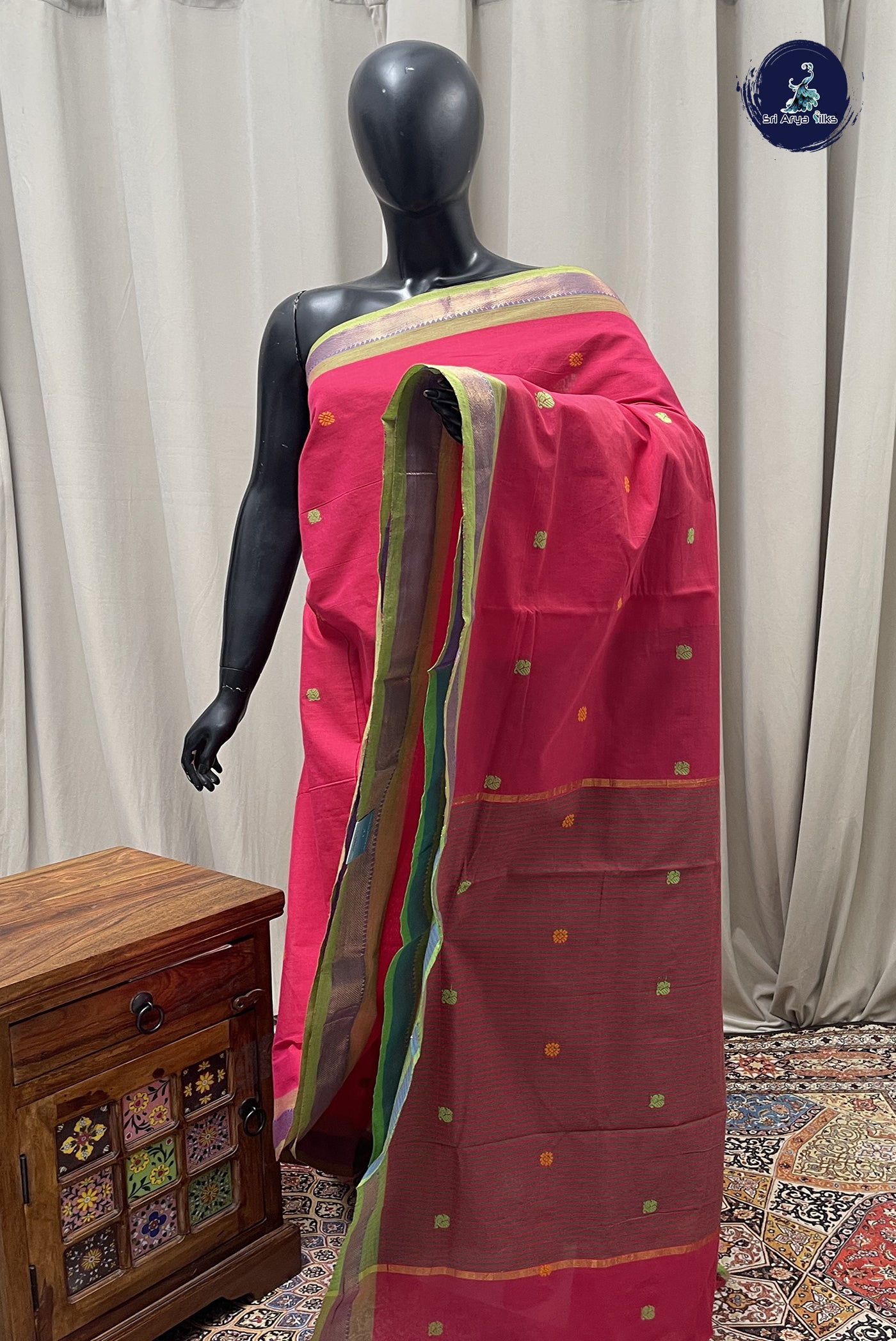 Pink Kanchi Cotton Saree With Buttas Pattern