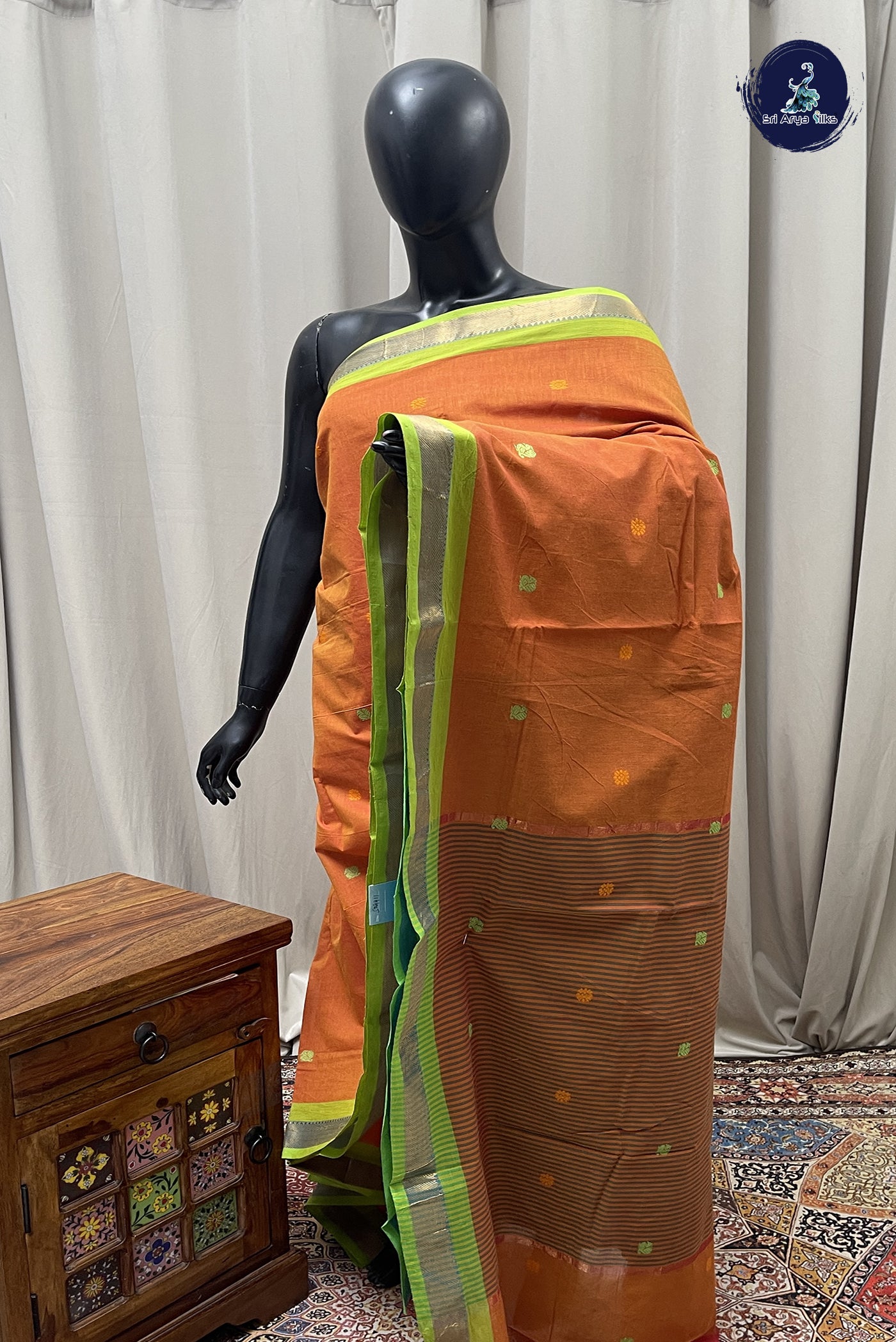 Lite Mustard Orange Kanchi Cotton Saree With Buttas Pattern