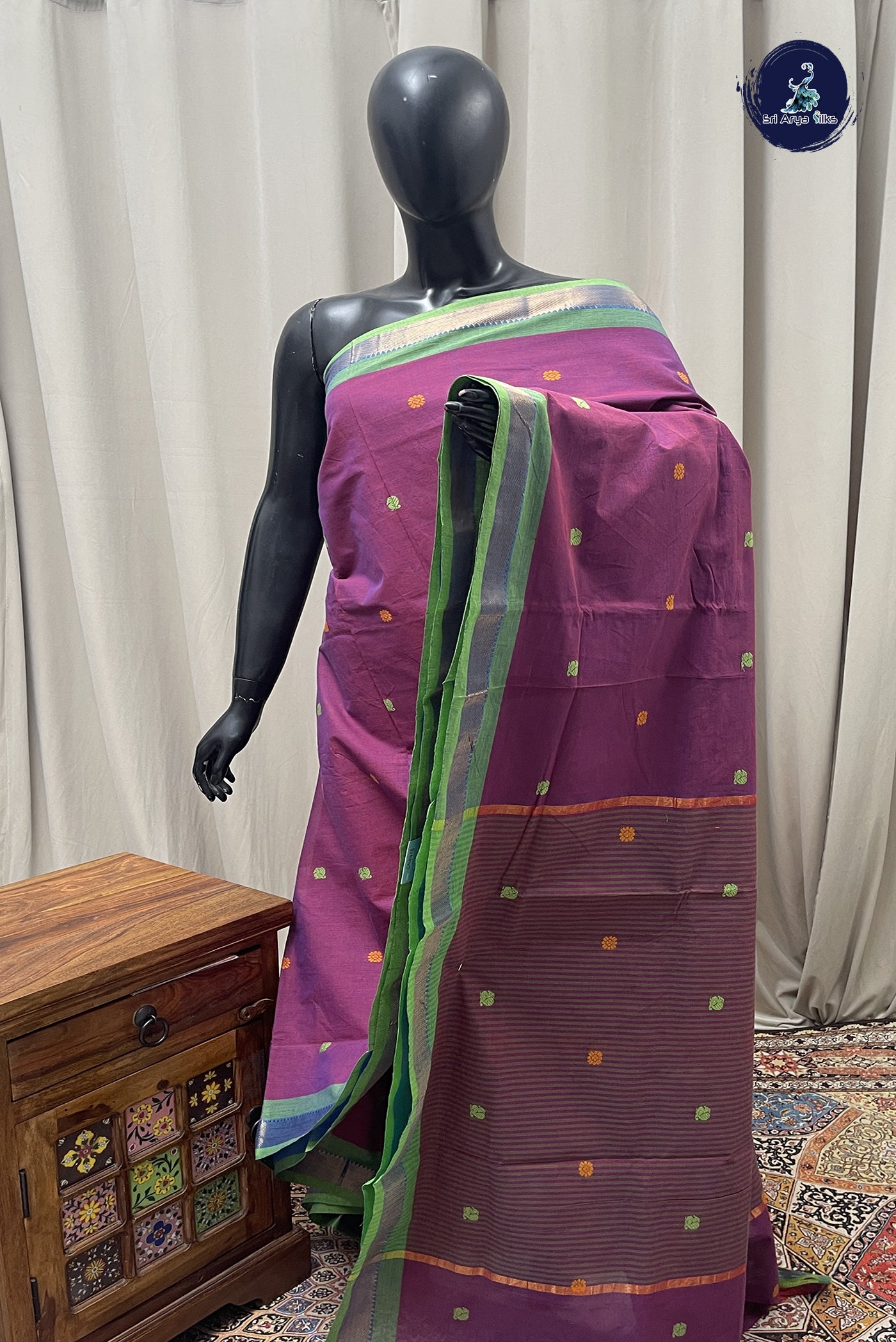 BeetRoot Shade Kanchi Cotton Saree With Buttas Pattern