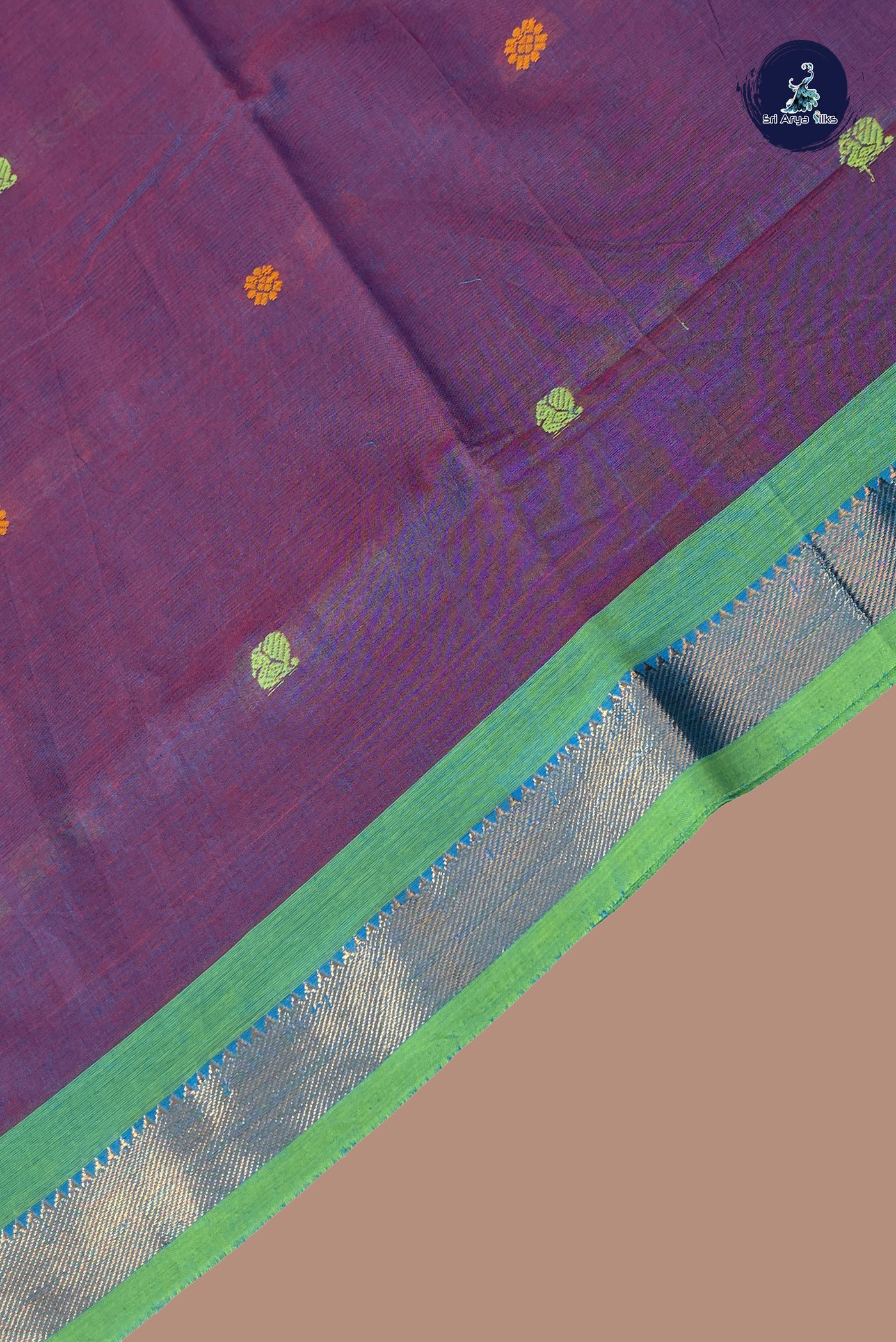Dual Tone Purple Kanchi Cotton Saree With Buttas Pattern