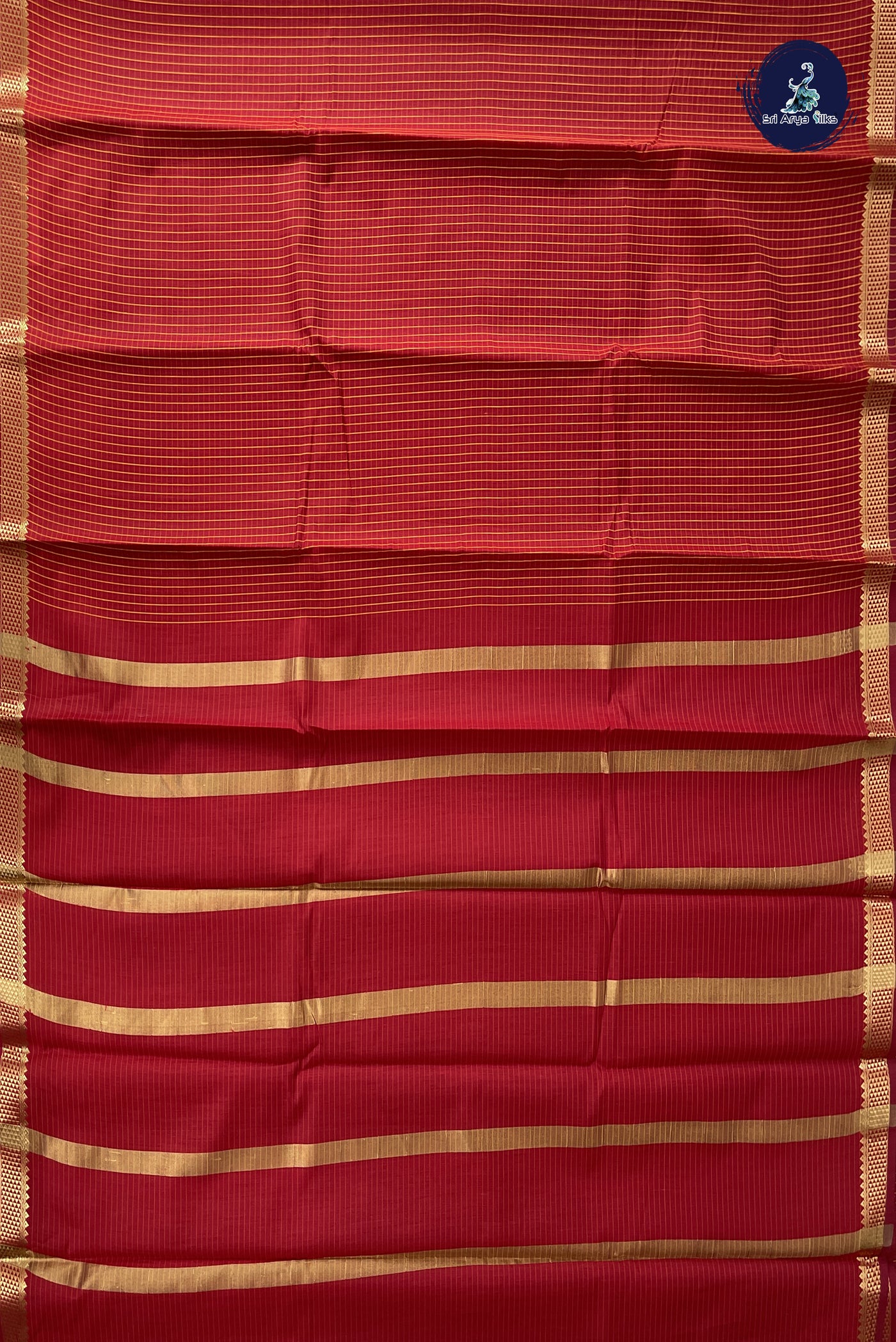 Red Budget Semi Silk Cotton Saree With Checked Pattern