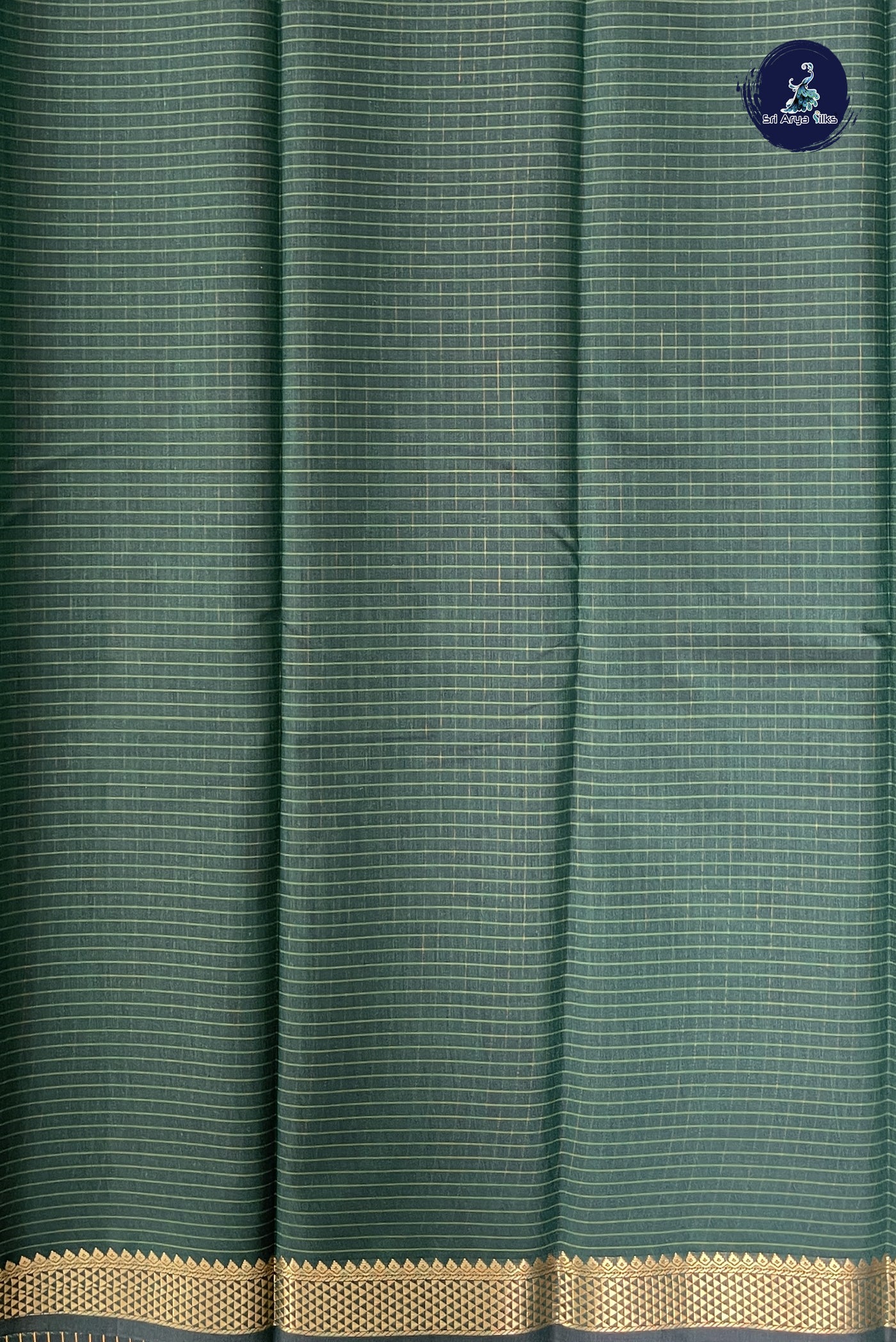 Dark Green Budget Semi Silk Cotton Saree With Checked Pattern