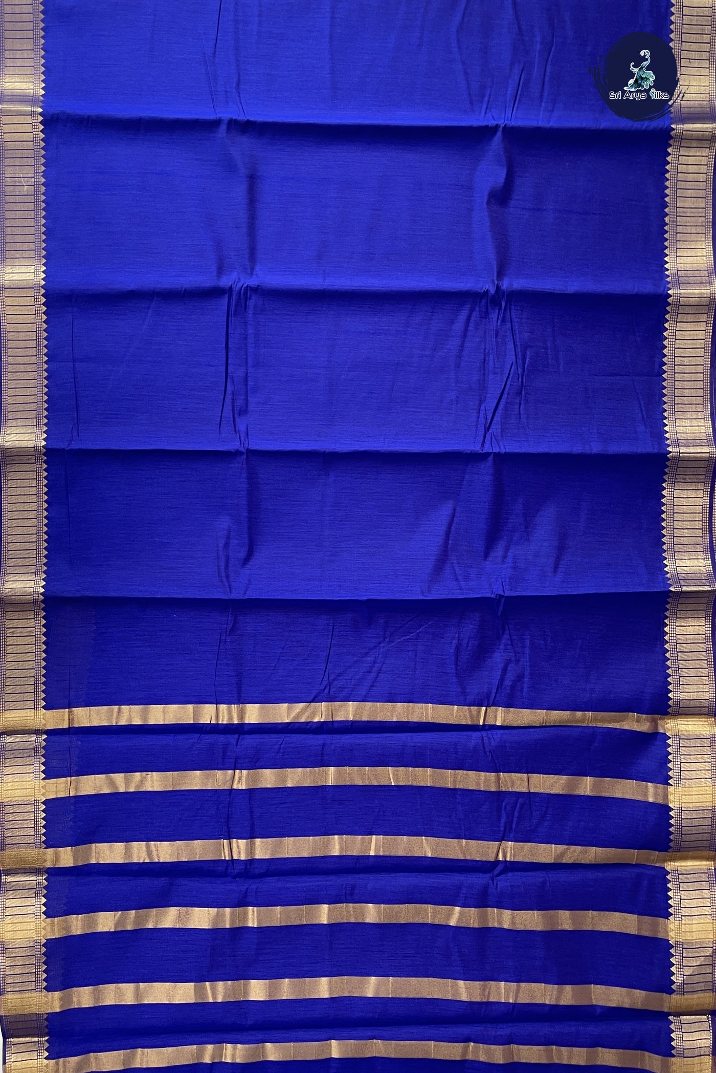 MS Blue Budget Semi Silk Cotton Saree With Plain Pattern